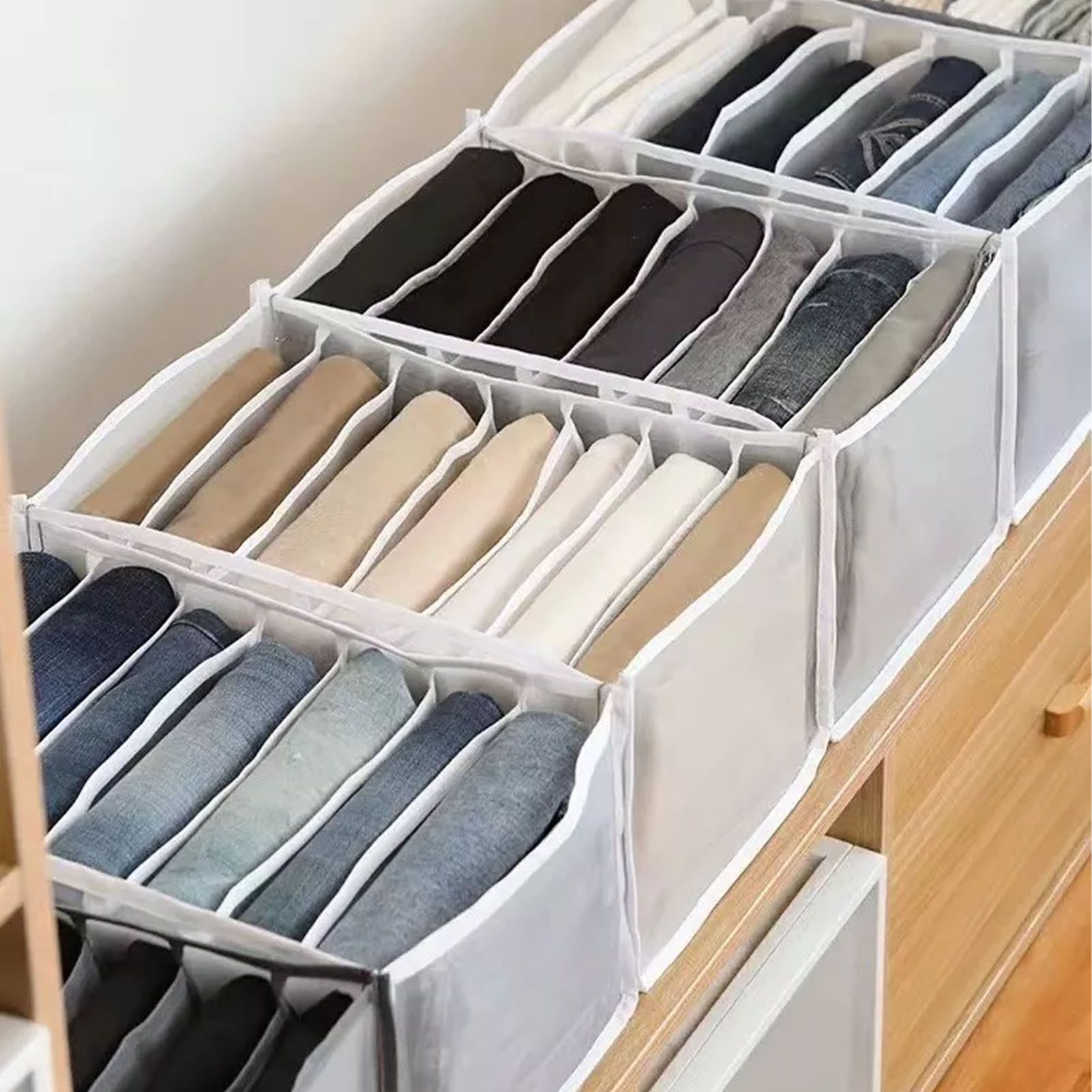 2Pcs White 7 Gird Pants Divider Storage Box Pants 7 Compartment Closet Pants view 8