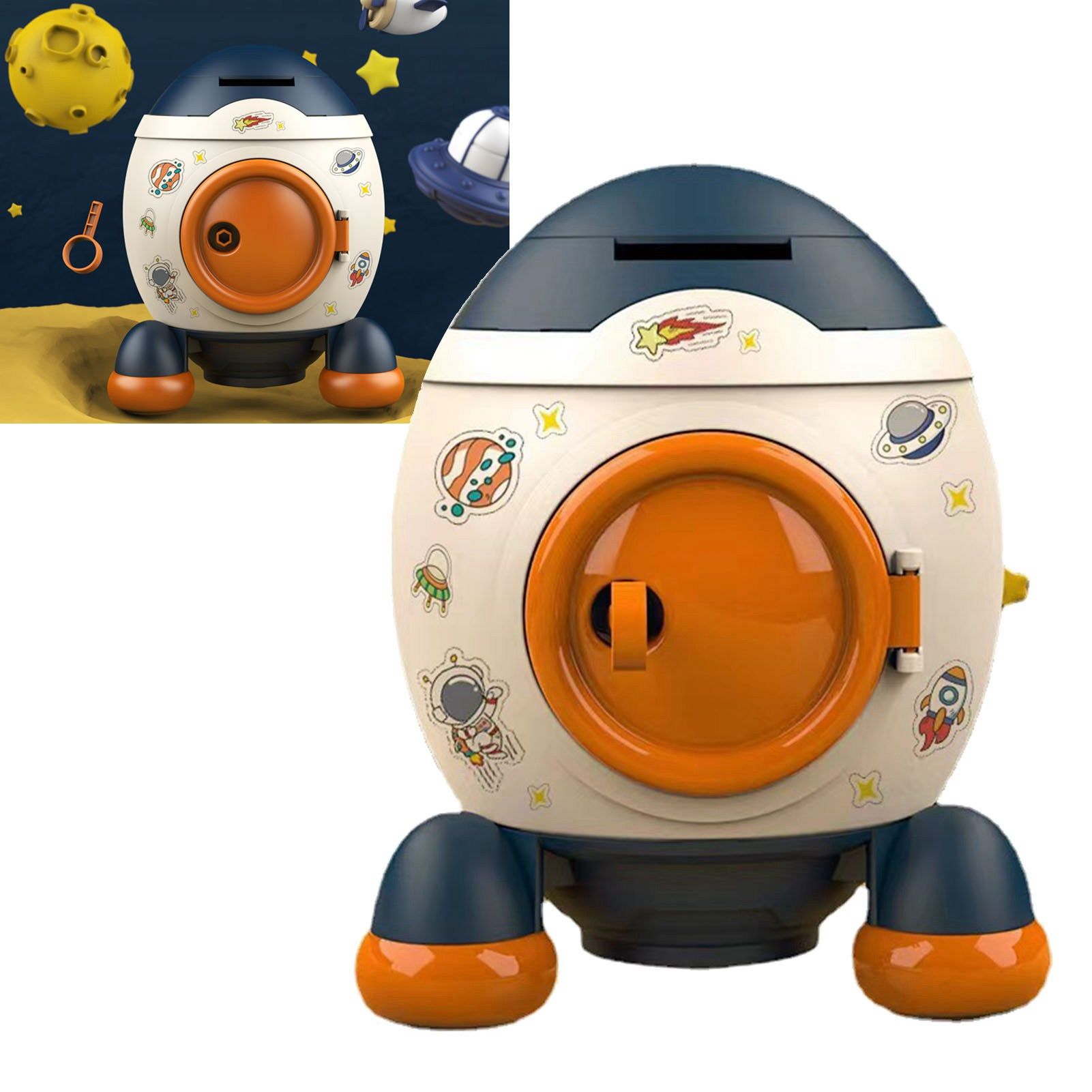 Cartoon Style Space Rocket Piggy Bank Money Bank Money Saving Jar Boys Girls view 6