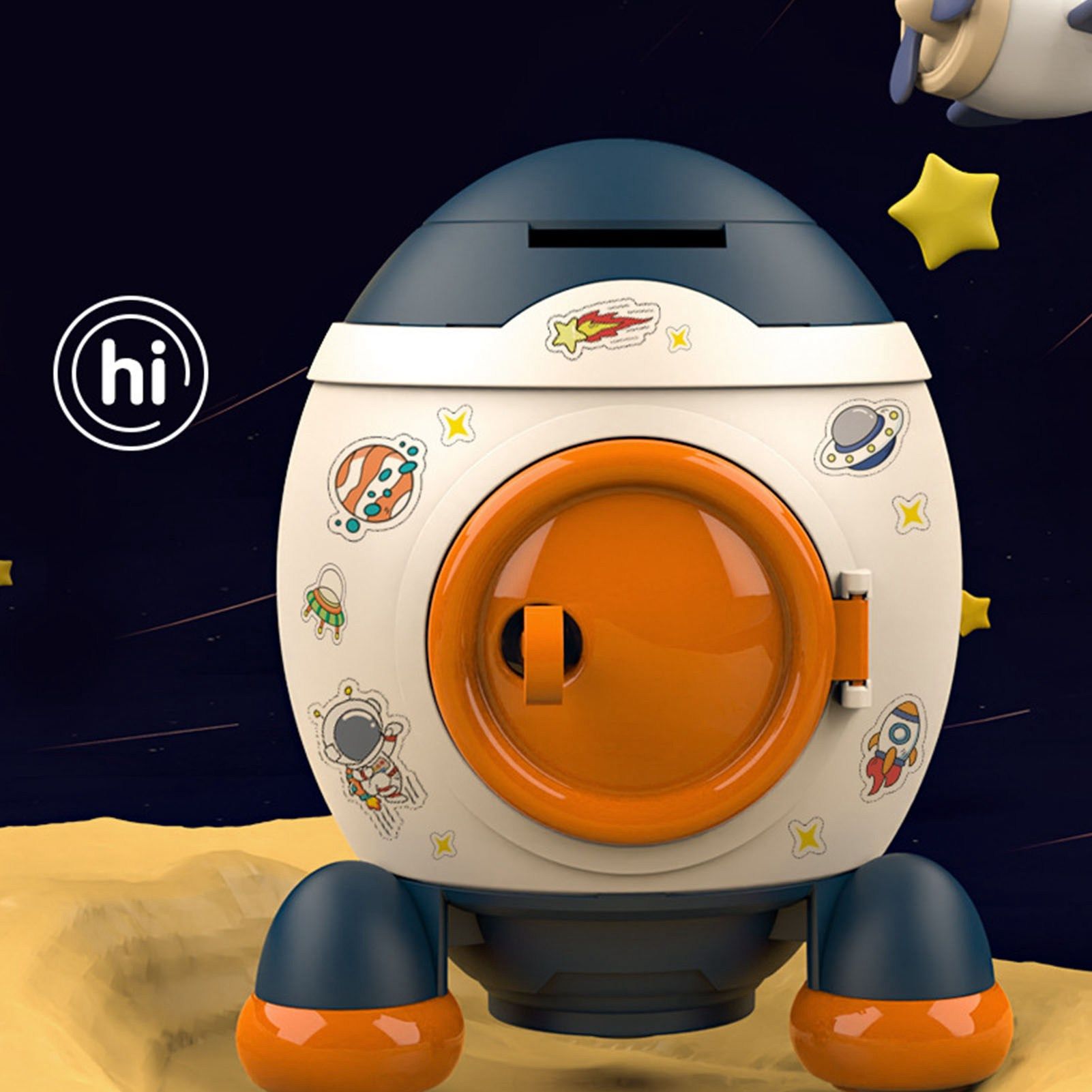 Cartoon Style Space Rocket Piggy Bank Money Bank Money Saving Jar Boys Girls view 10