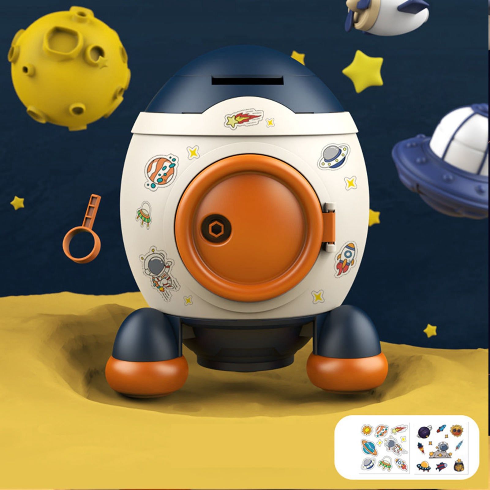 Cartoon Style Space Rocket Piggy Bank Money Bank Money Saving Jar Boys Girls view 11