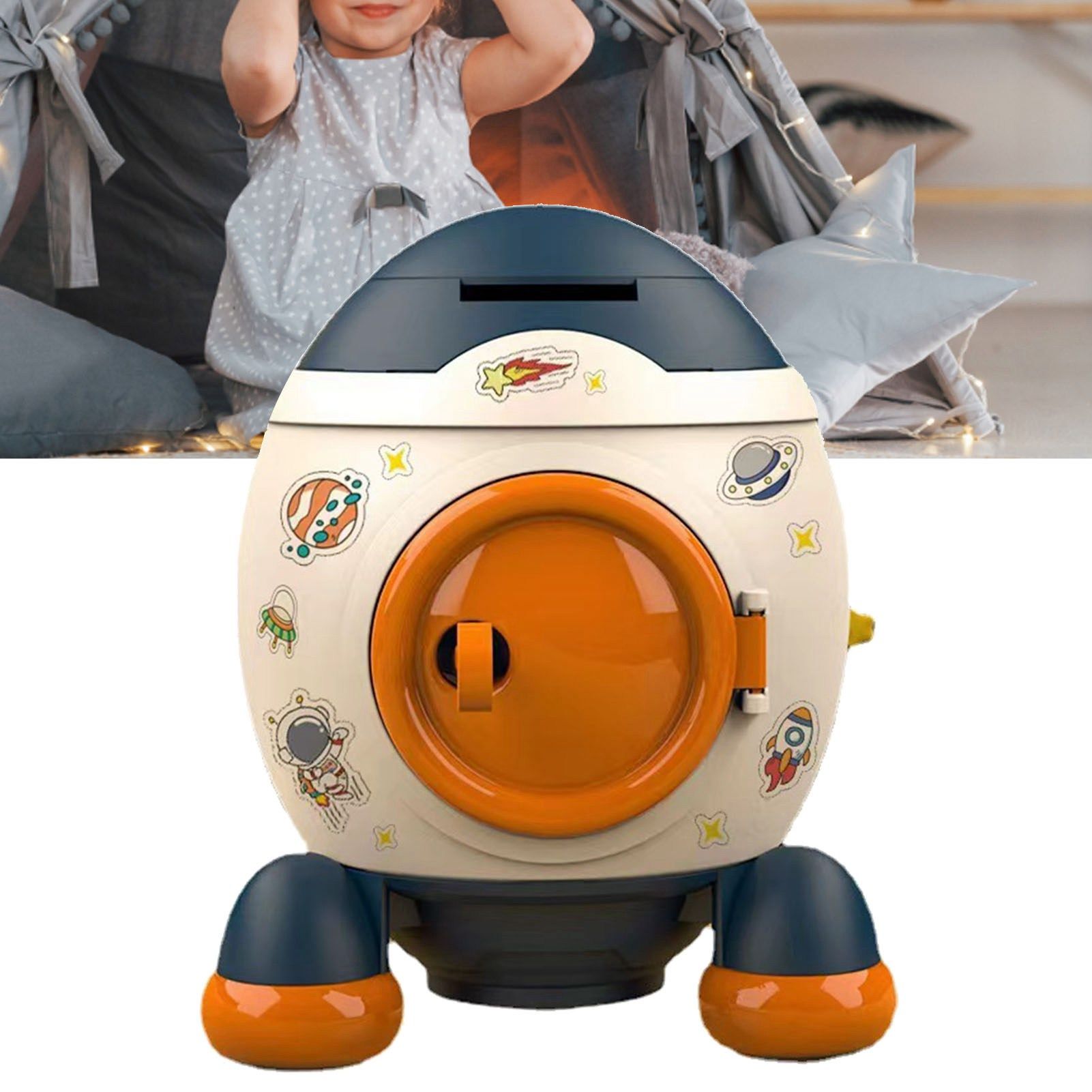Cartoon Style Space Rocket Piggy Bank Money Bank Money Saving Jar Boys Girls view 12