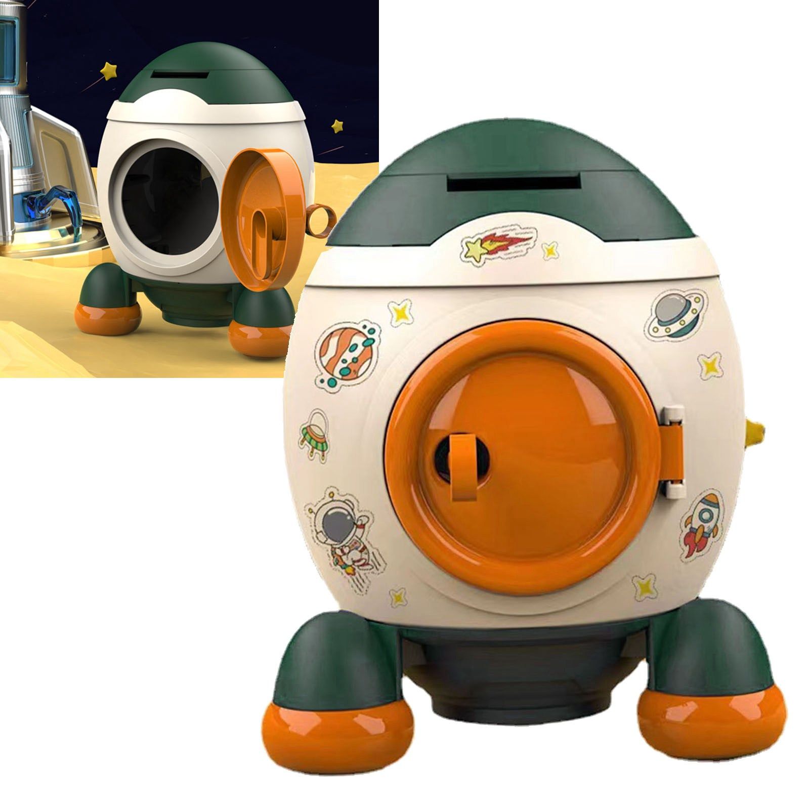 Cartoon Style Space Rocket Piggy Bank Money Bank Money Saving Jar Boys Girls view 5