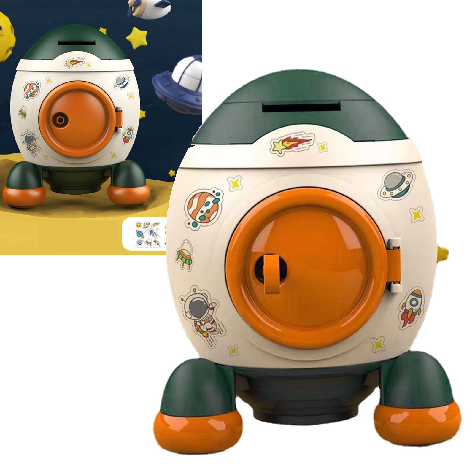 Cartoon Style Space Rocket Piggy Bank Money Bank Money Saving Jar Boys Girls view 6