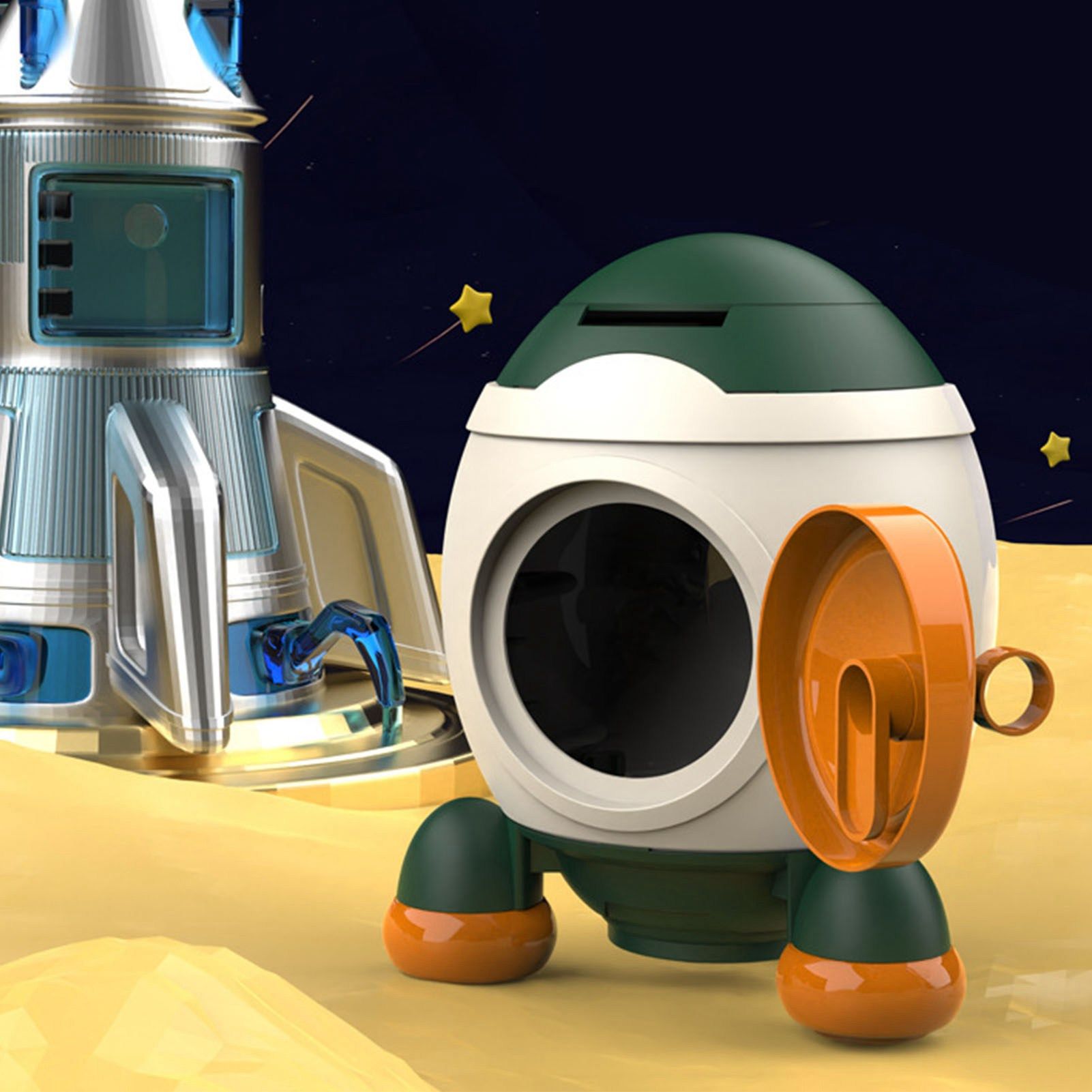 Cartoon Style Space Rocket Piggy Bank Money Bank Money Saving Jar Boys Girls view 10