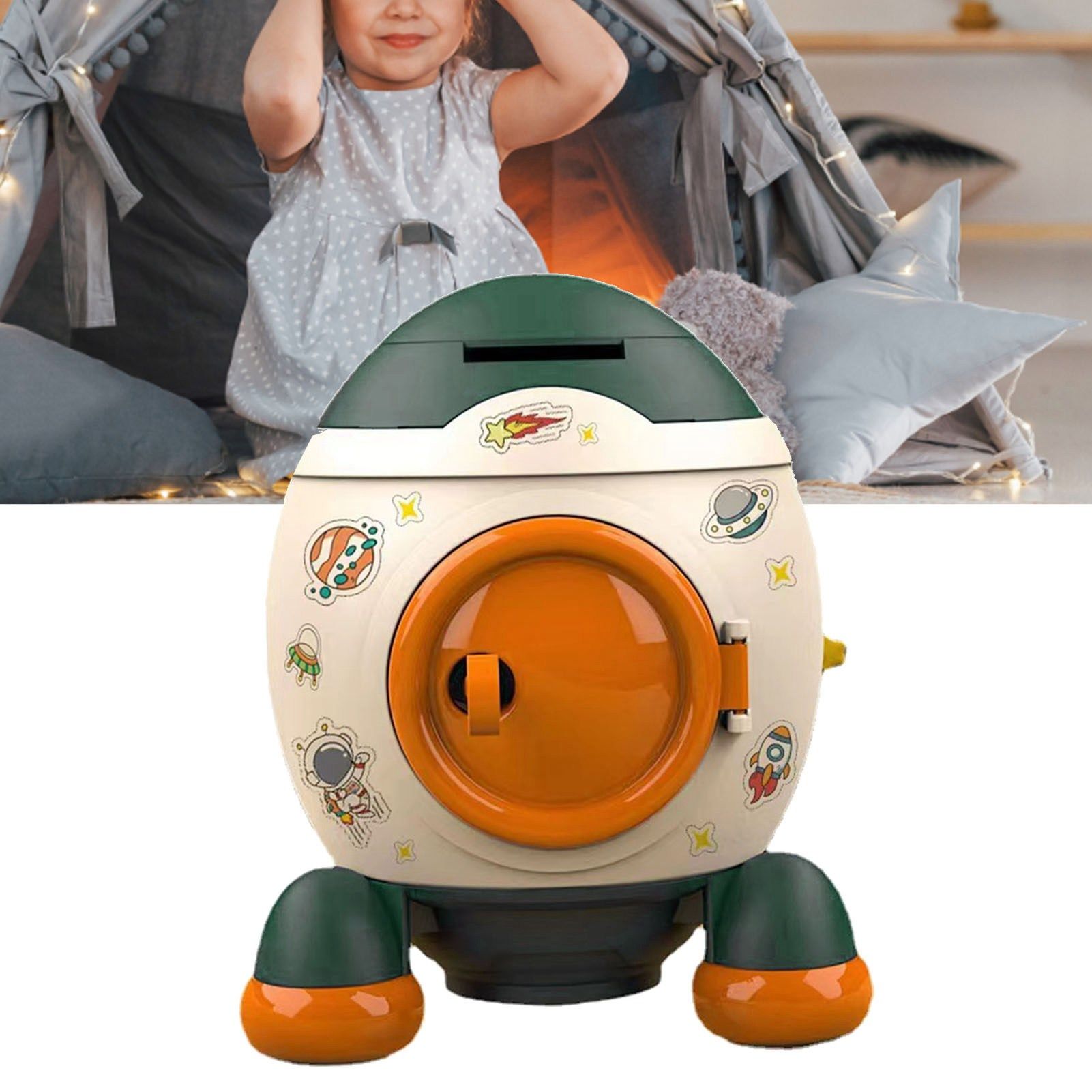 Cartoon Style Space Rocket Piggy Bank Money Bank Money Saving Jar Boys Girls view 12