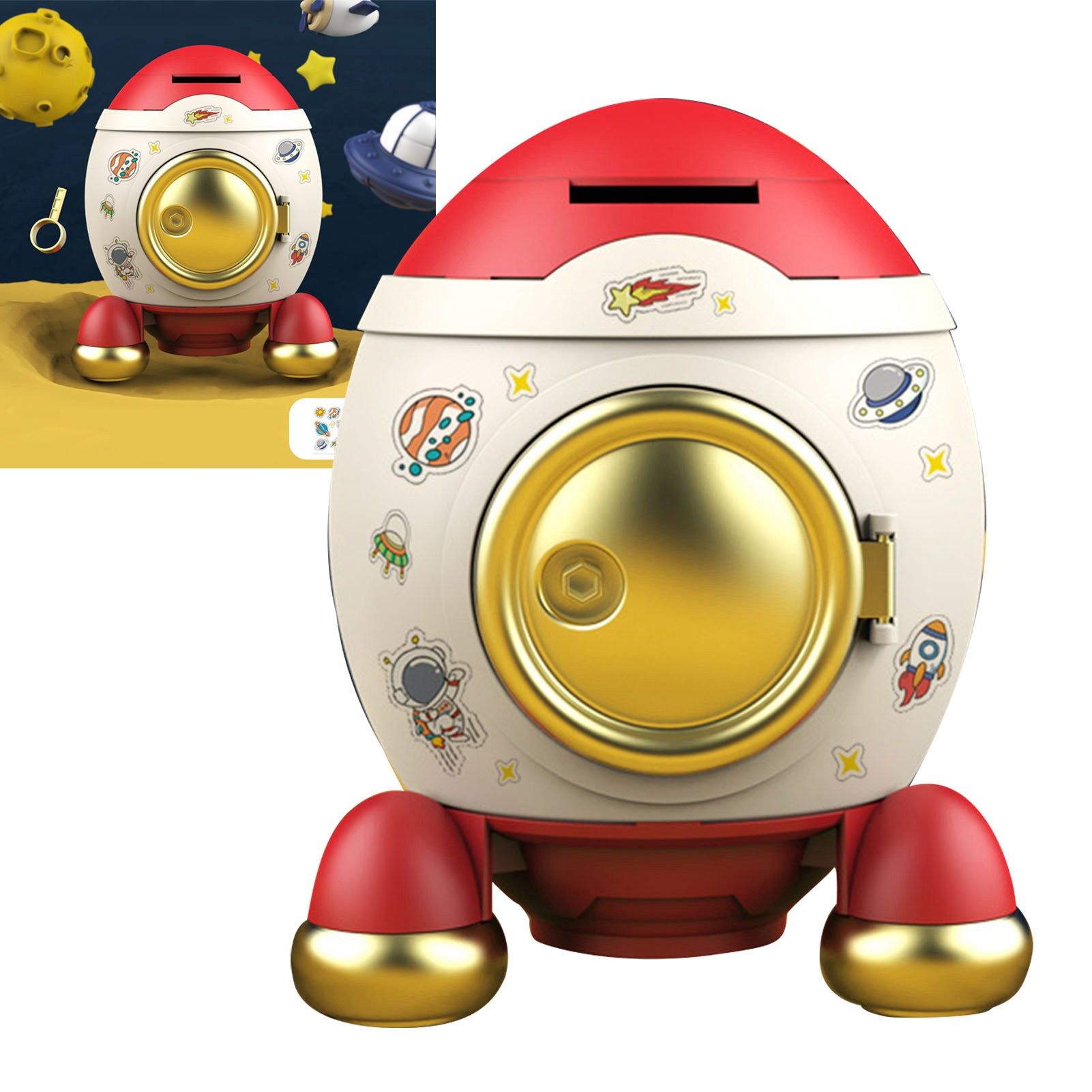 Cartoon Style Space Rocket Piggy Bank Money Bank Money Saving Jar Boys Girls view 5