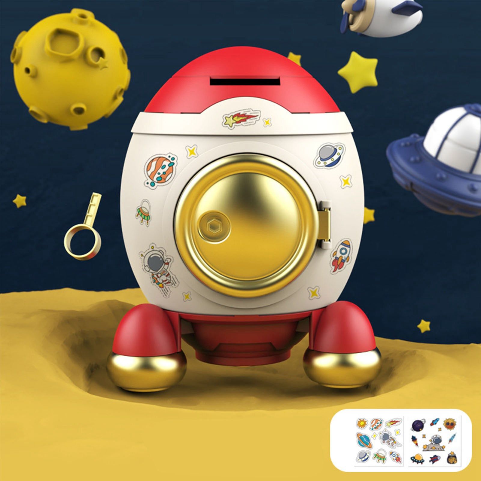 Cartoon Style Space Rocket Piggy Bank Money Bank Money Saving Jar Boys Girls view 10