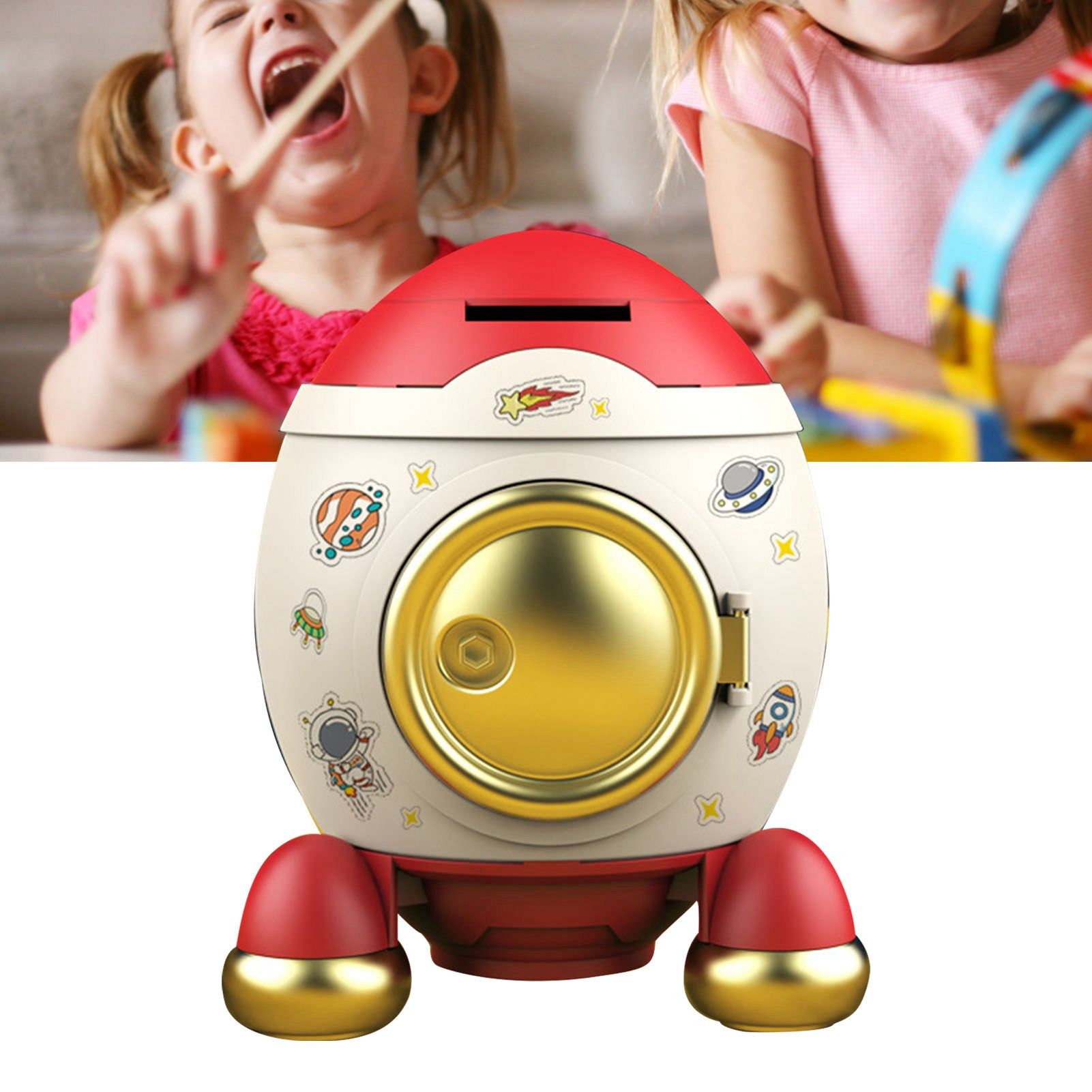 Cartoon Style Space Rocket Piggy Bank Money Bank Money Saving Jar Boys Girls view 12