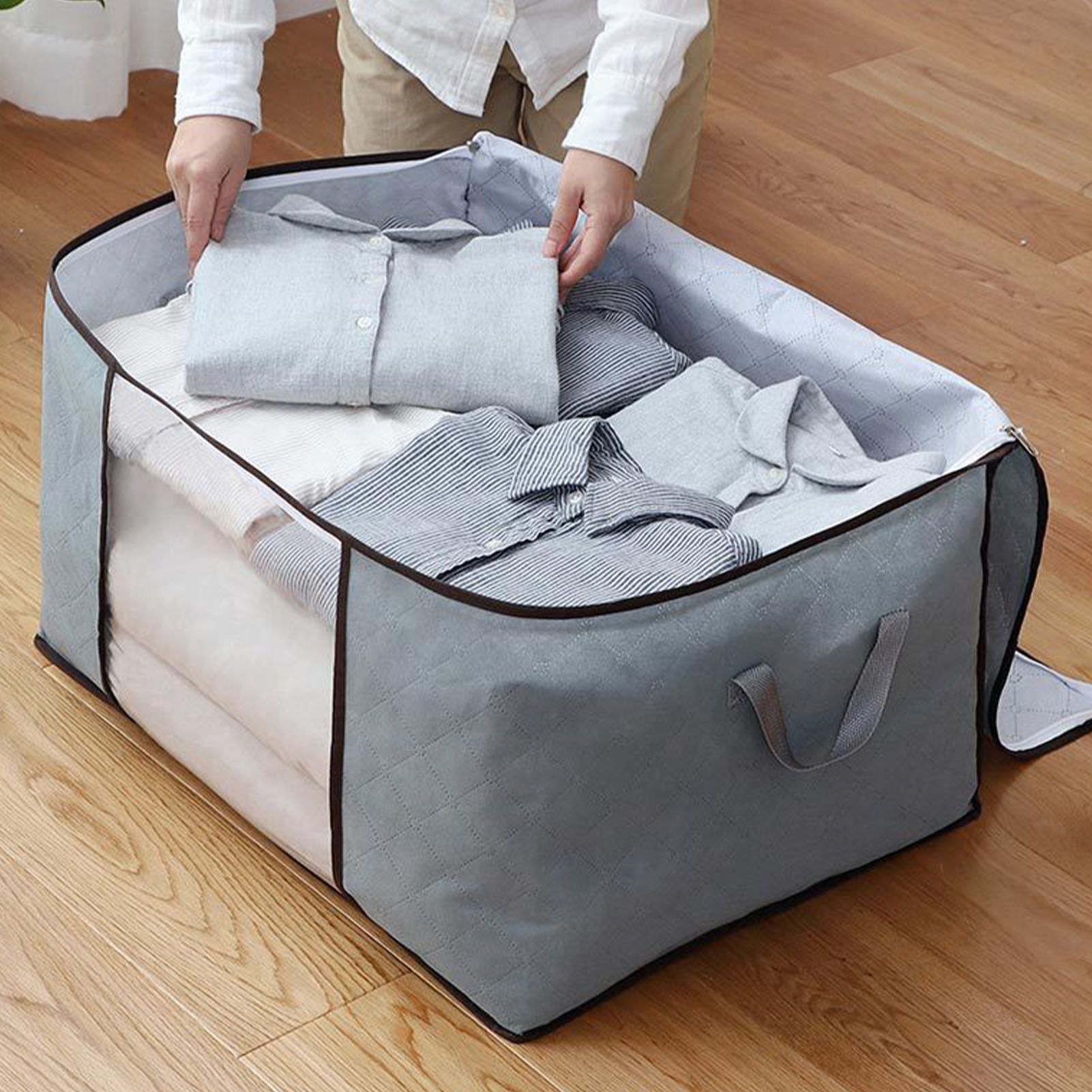 4Pcs Gray Quilt Storage Bag Organizer Large Capacity Breathable House Moving view 9