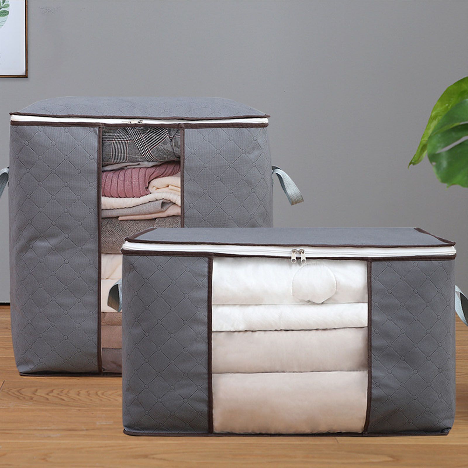 4Pcs Gray Quilt Storage Bag Organizer Large Capacity Breathable House Moving view 10