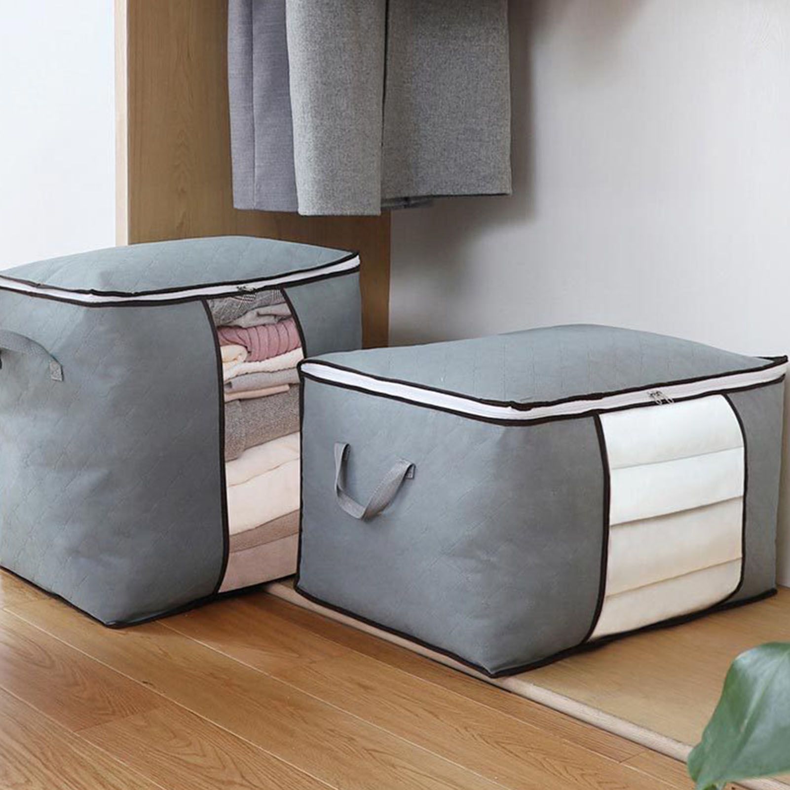 4Pcs Gray Quilt Storage Bag Organizer Large Capacity Breathable House Moving view 11