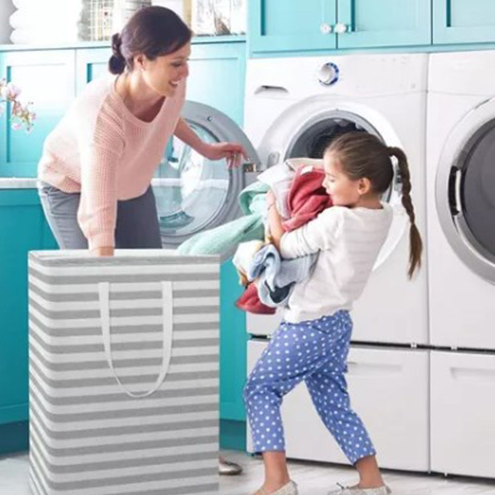2PCS Laundry Basket Reinforced Long Handle Precise Stitching Foldable Cloth view 9