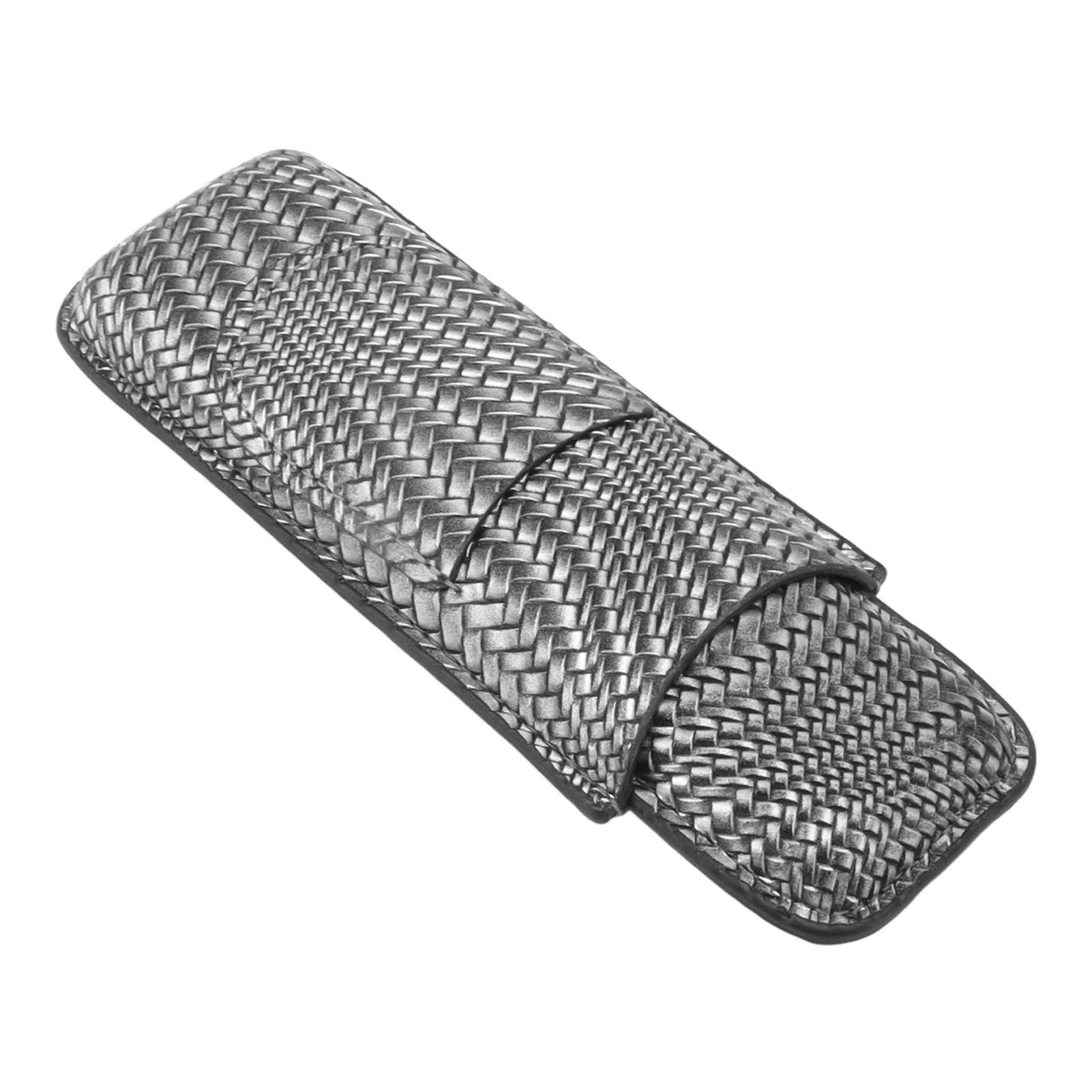 Cigar Case Holder Elegant Vintage Style Woven Pattern Leather Portable 2 view 2