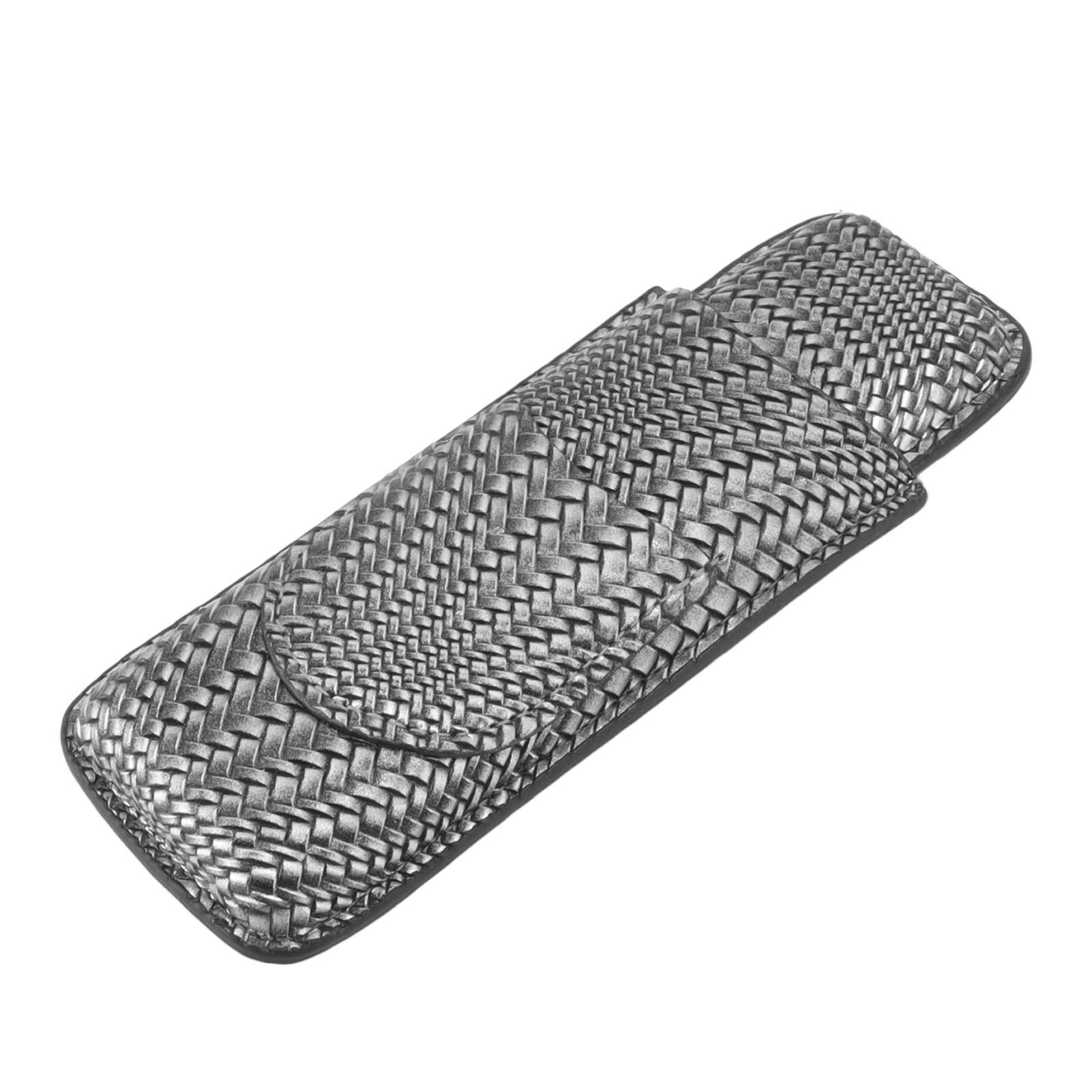 Cigar Case Holder Elegant Vintage Style Woven Pattern Leather Portable 2 view 3