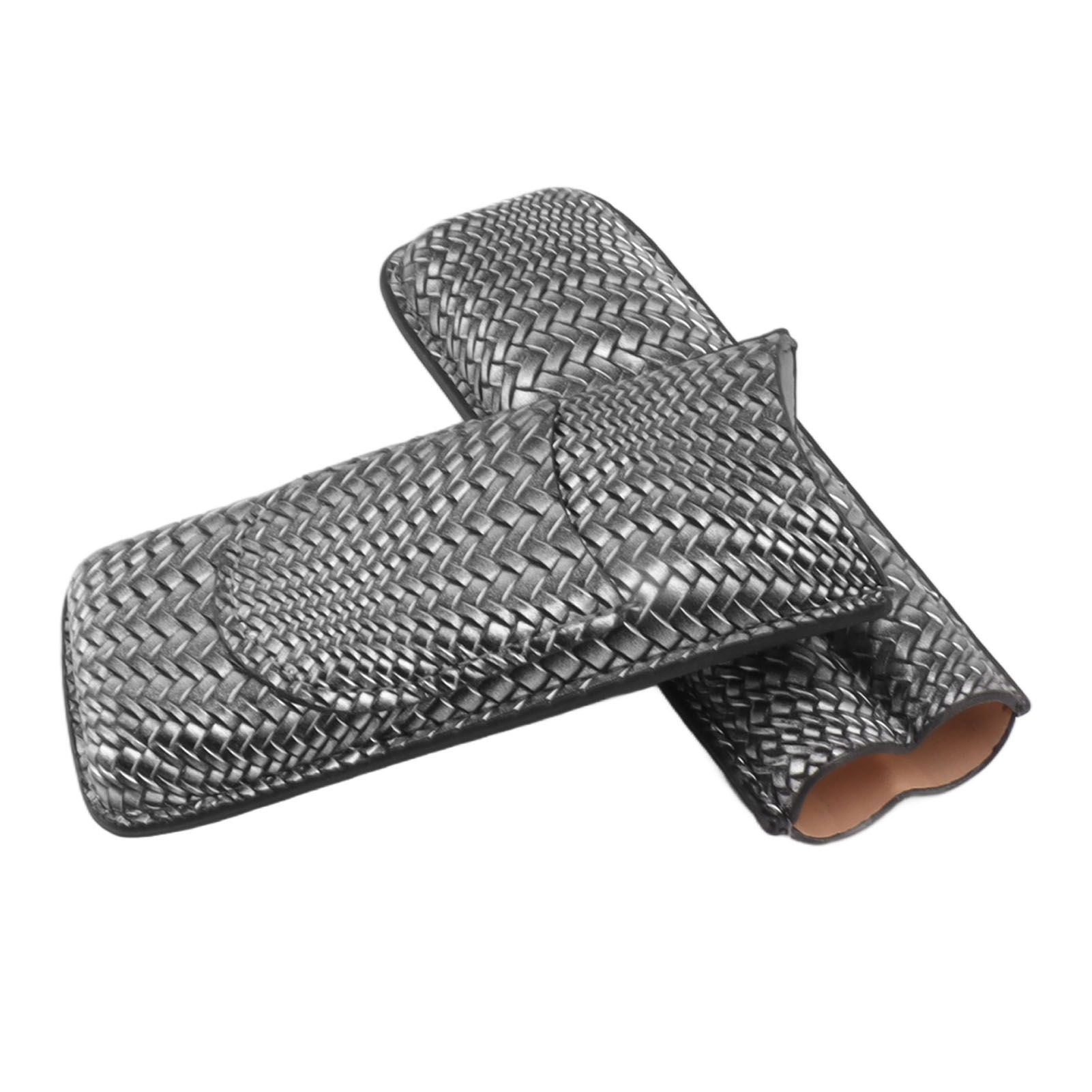Cigar Case Holder Elegant Vintage Style Woven Pattern Leather Portable 2 view 5