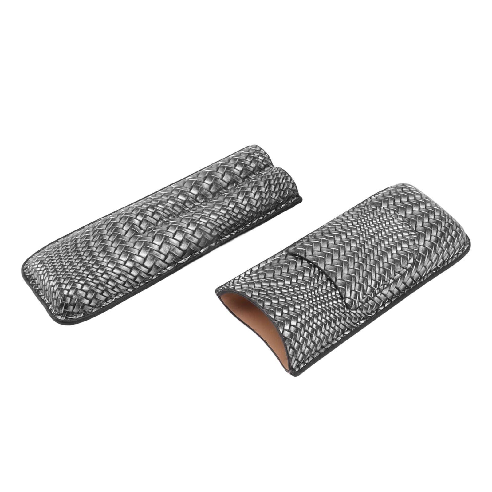 Cigar Case Holder Elegant Vintage Style Woven Pattern Leather Portable 2 view 6