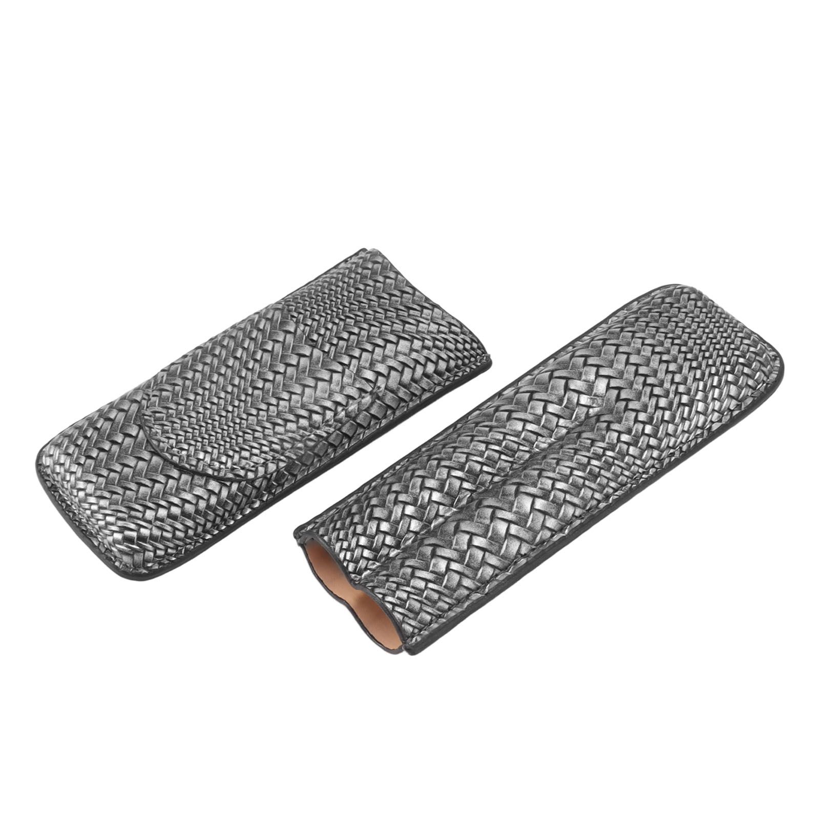 Cigar Case Holder Elegant Vintage Style Woven Pattern Leather Portable 2 view 7