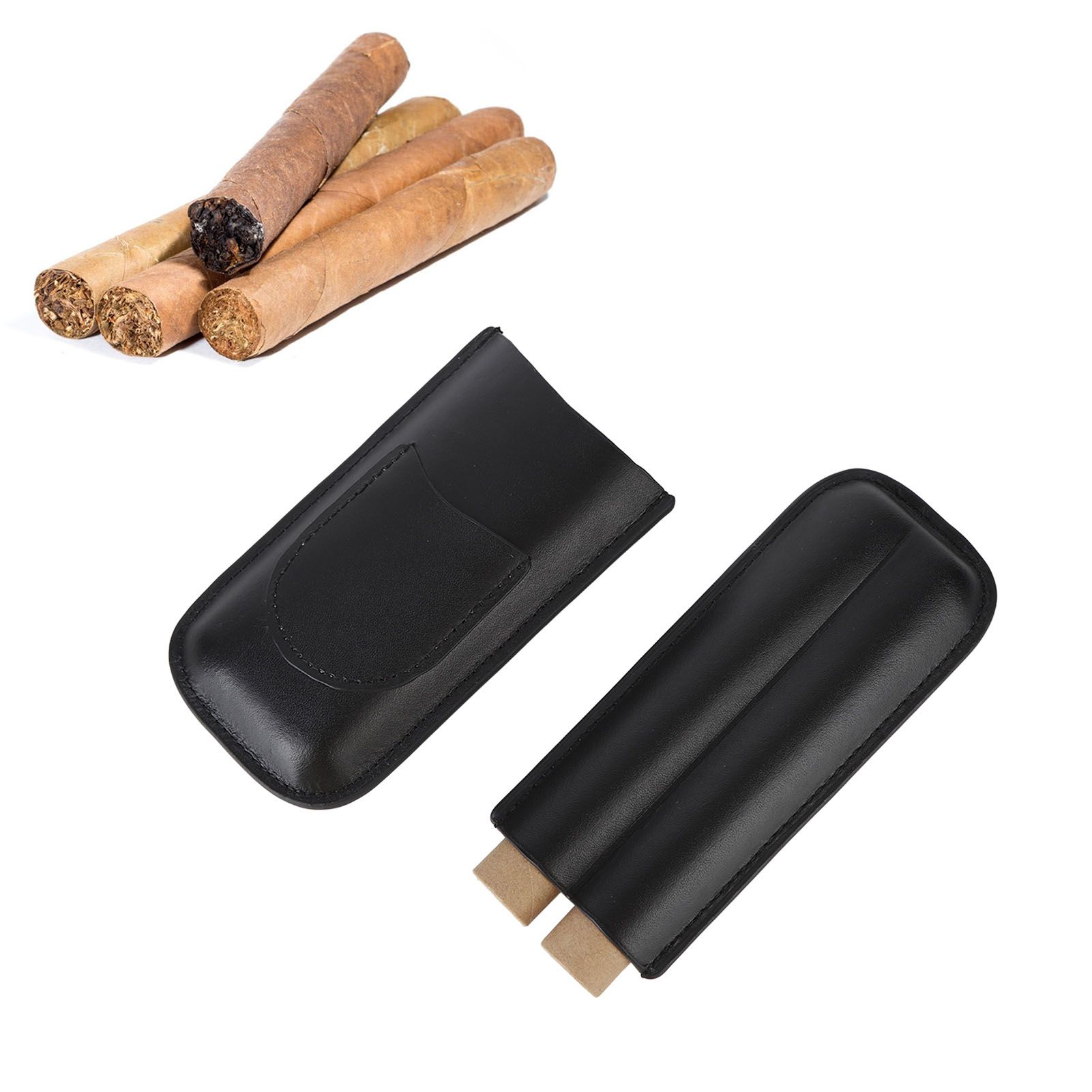 Portable Cigar Bag 2 Holder Leather Humidor Box Cigar Protection Moisturizing view 11