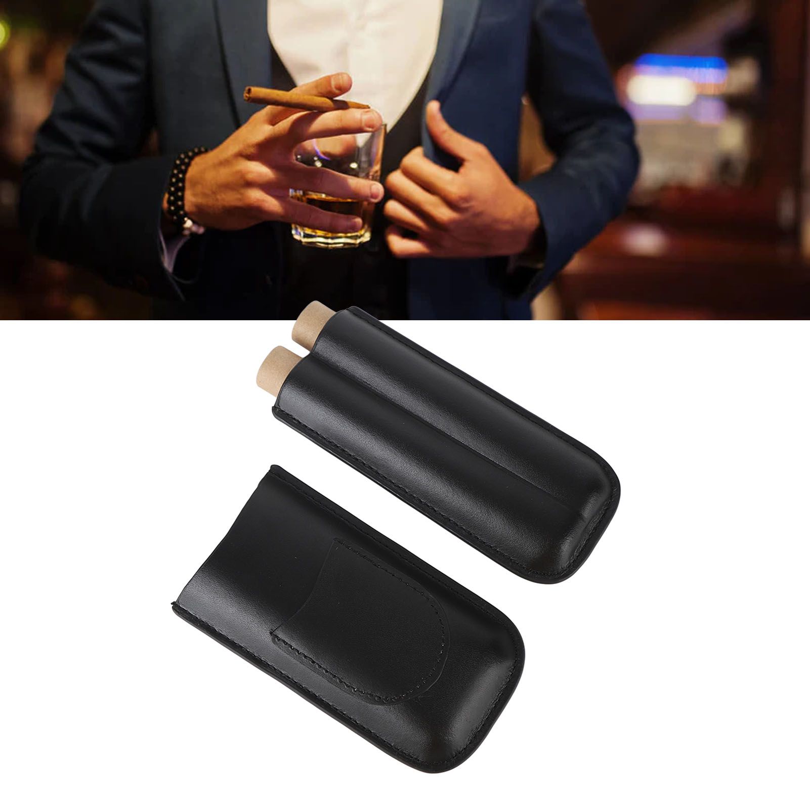 Portable Cigar Bag 2 Holder Leather Humidor Box Cigar Protection Moisturizing view 12