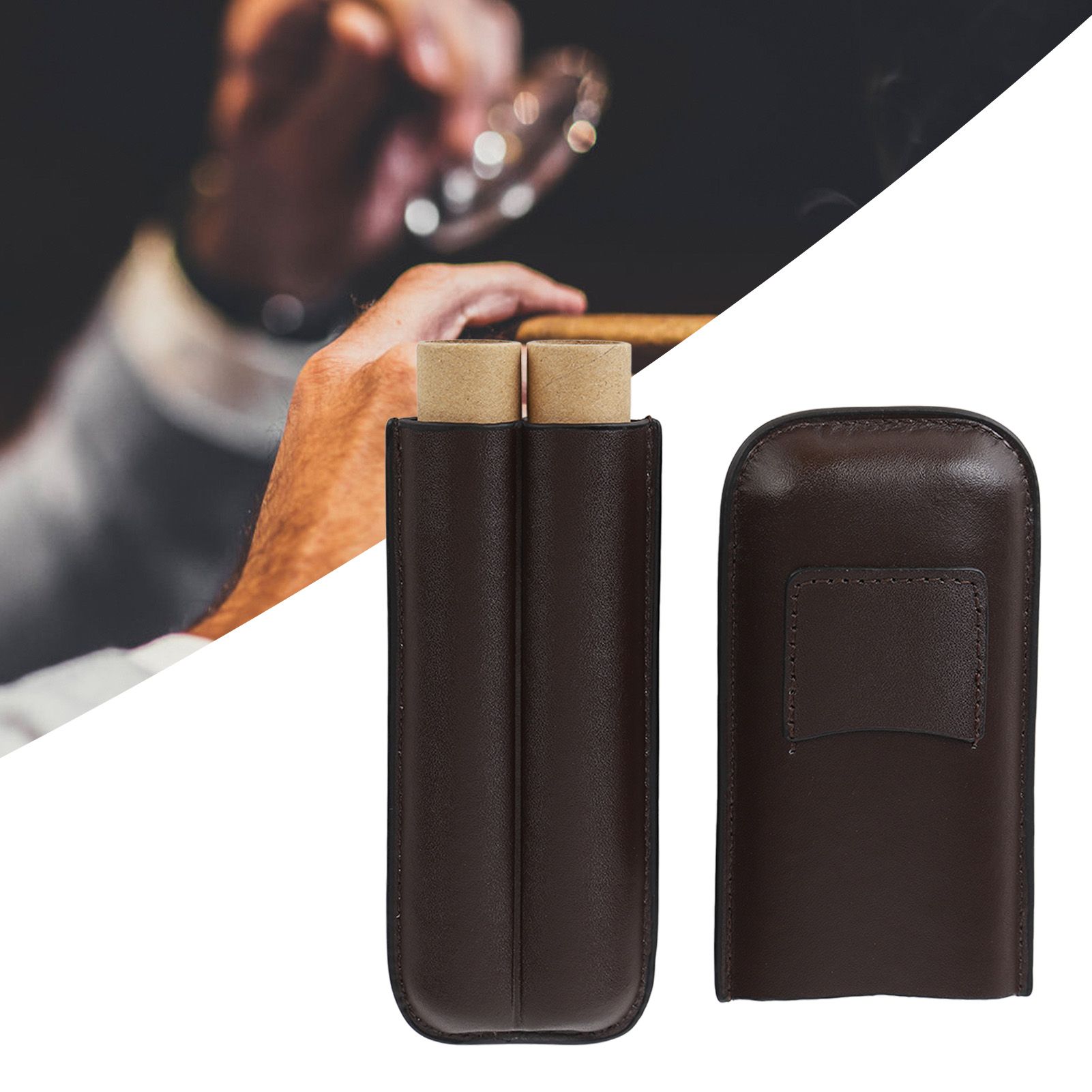 2 Finger Travel Cigar Holder Wearproof Portable Fashion Ventilate Leather view 11