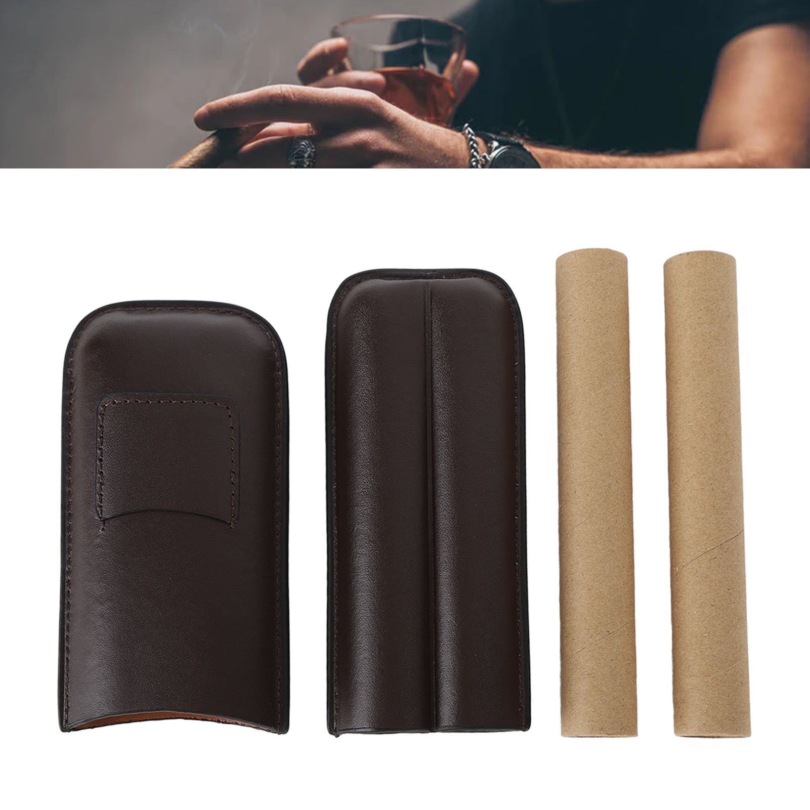 2 Finger Travel Cigar Holder Wearproof Portable Fashion Ventilate Leather view 12