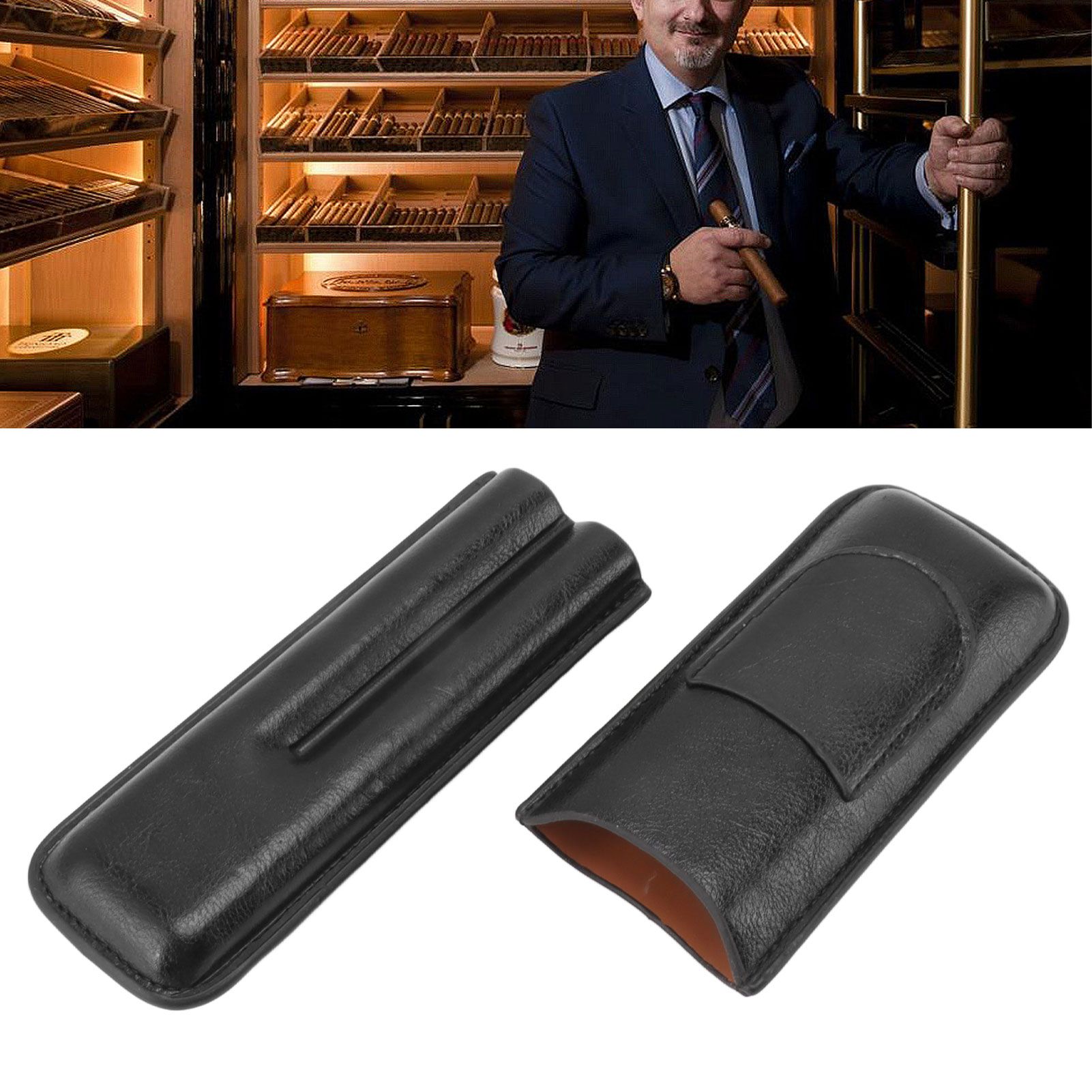 2 Finger Cigar Holder Elegant No Fading 2 Finger Leather Portable Cigar Case view 11