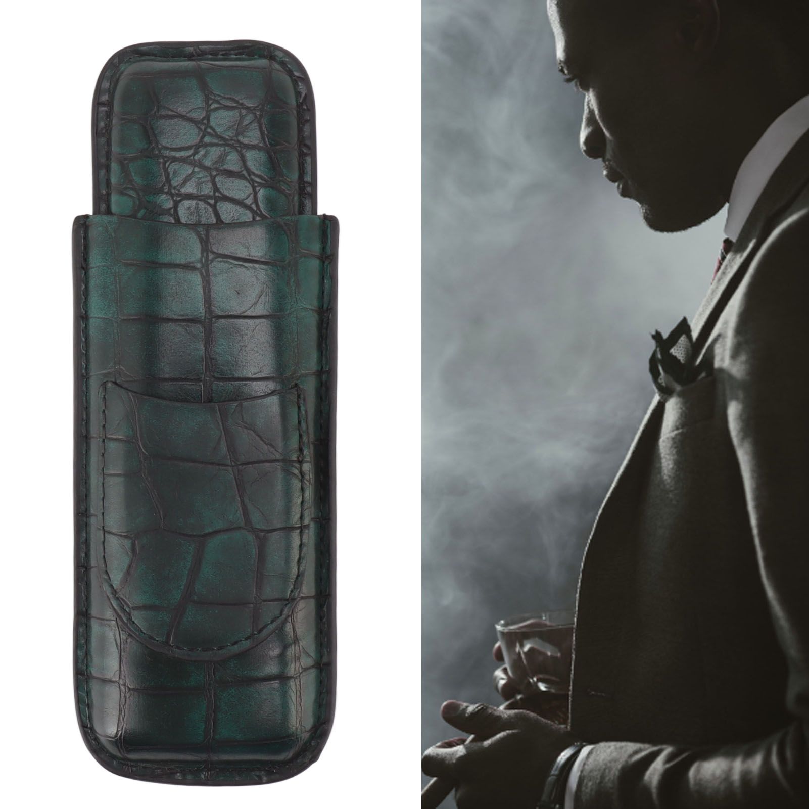 2 Finger Cigar Case Waterproof Portable Artificial Leather Cigar Case Box for view 11