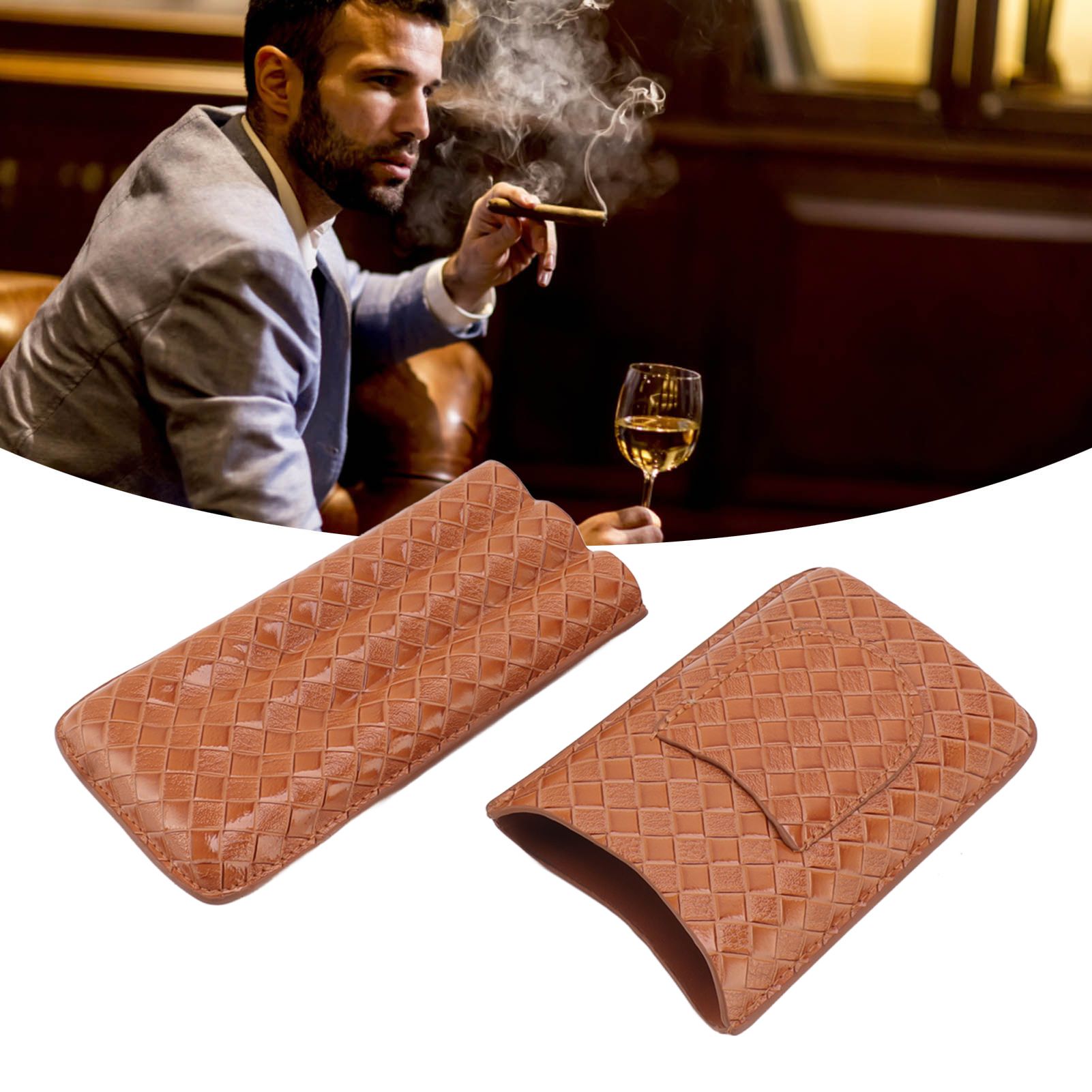 3 Sticks Portable Cigar Case Leather Cigar Humidors Travel Moisturizer Cigar view 11