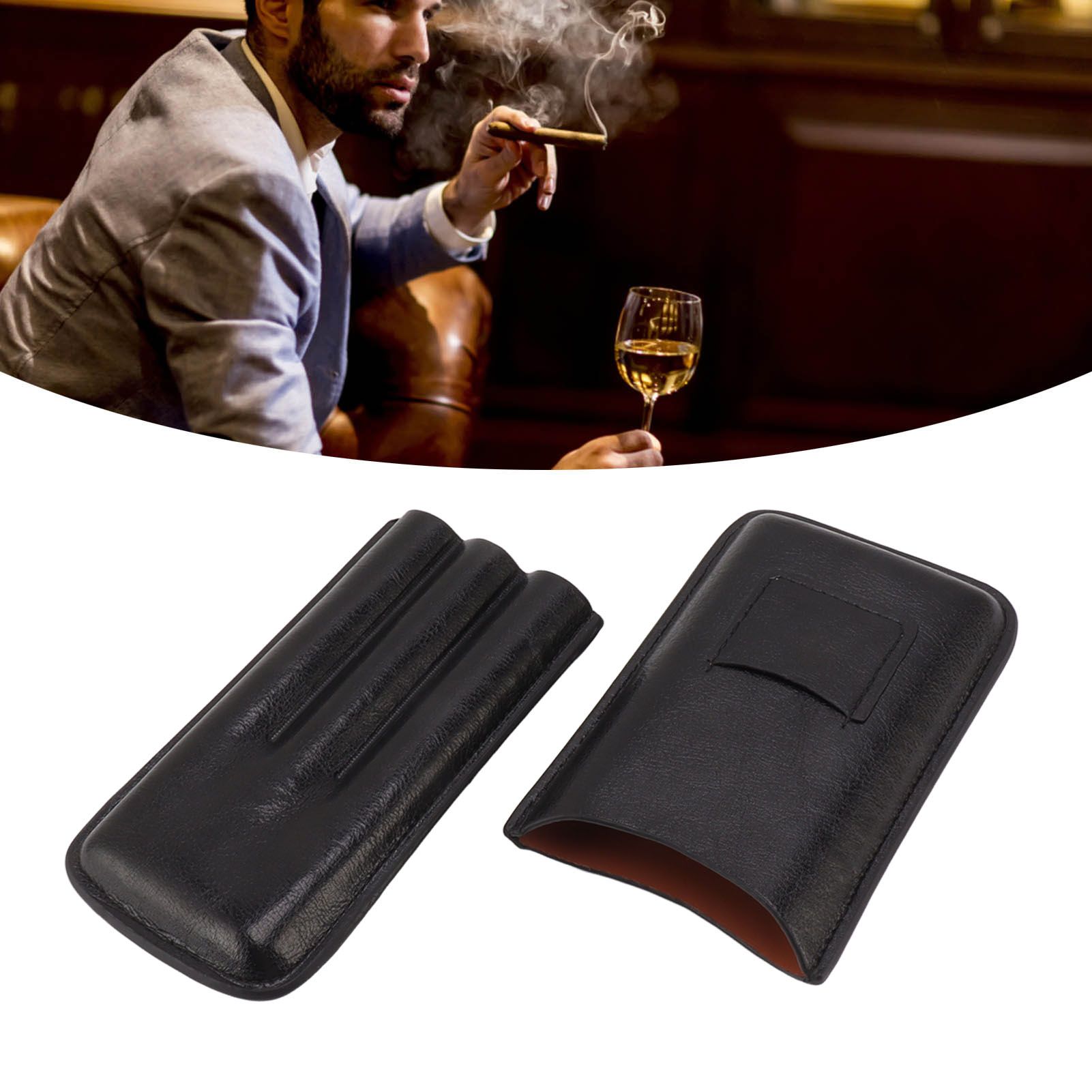 Leather Cigar Case Portable 3 Finger Cigar Humidor Carrying Case with Cutter view 11