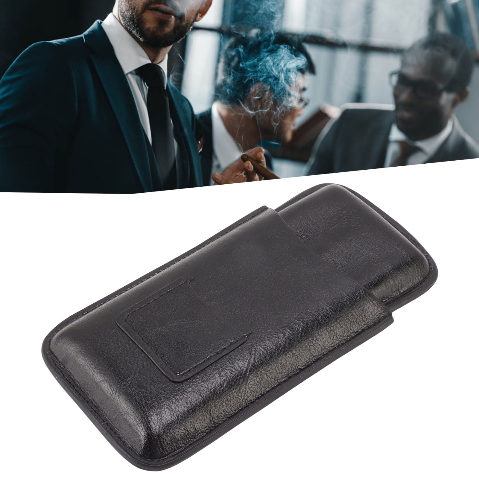 Leather Cigar Case Portable 3 Finger Cigar Humidor Carrying Case with Cutter view 12