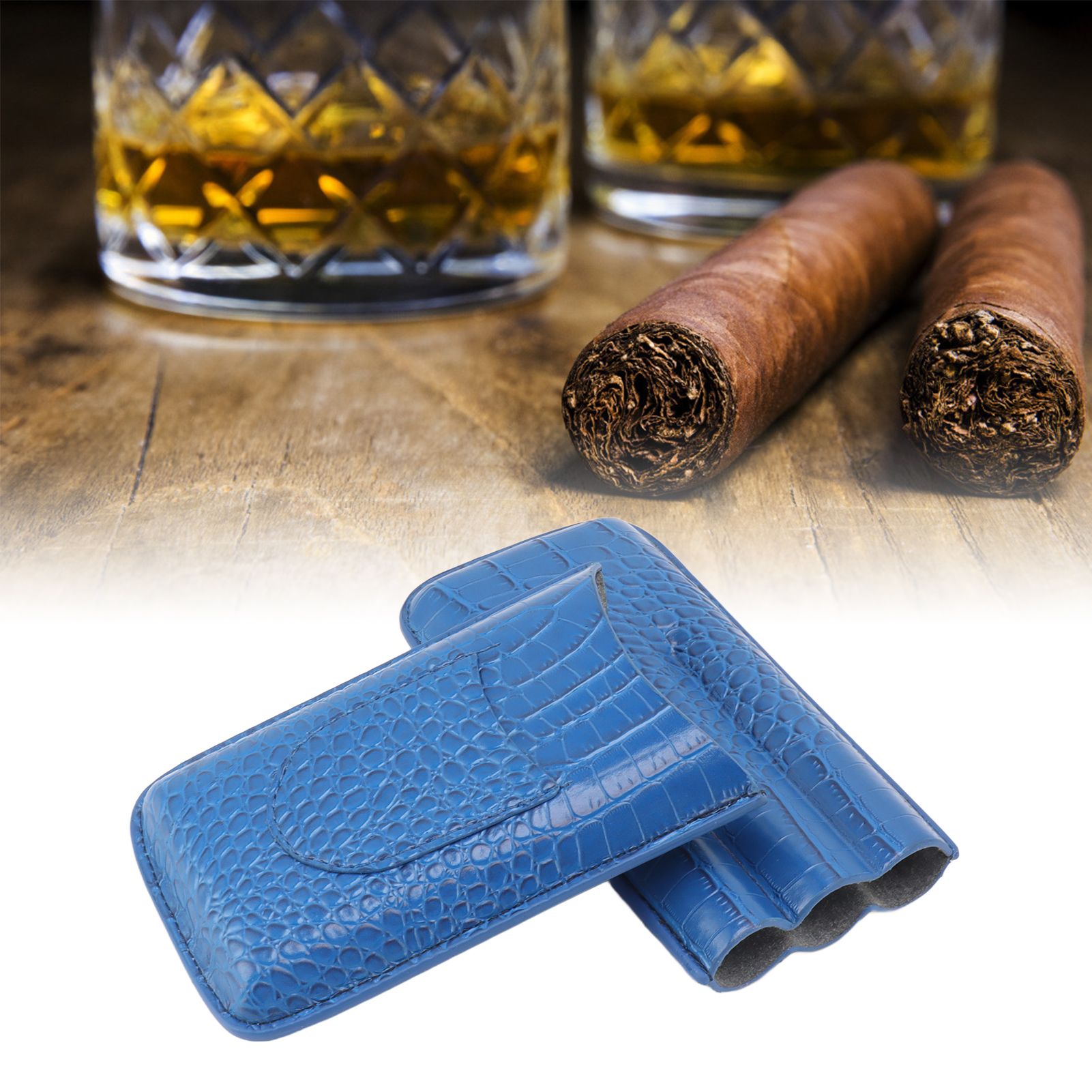 3 Finger Cigar Holder Frosted Finish Portable 3 Finger Leather Cigar Case for view 12