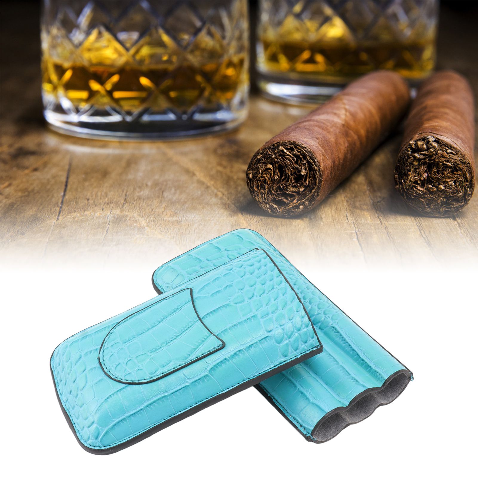 3 Finger Cigar Holder Frosted Finish Portable 3 Finger Leather Cigar Case for view 12