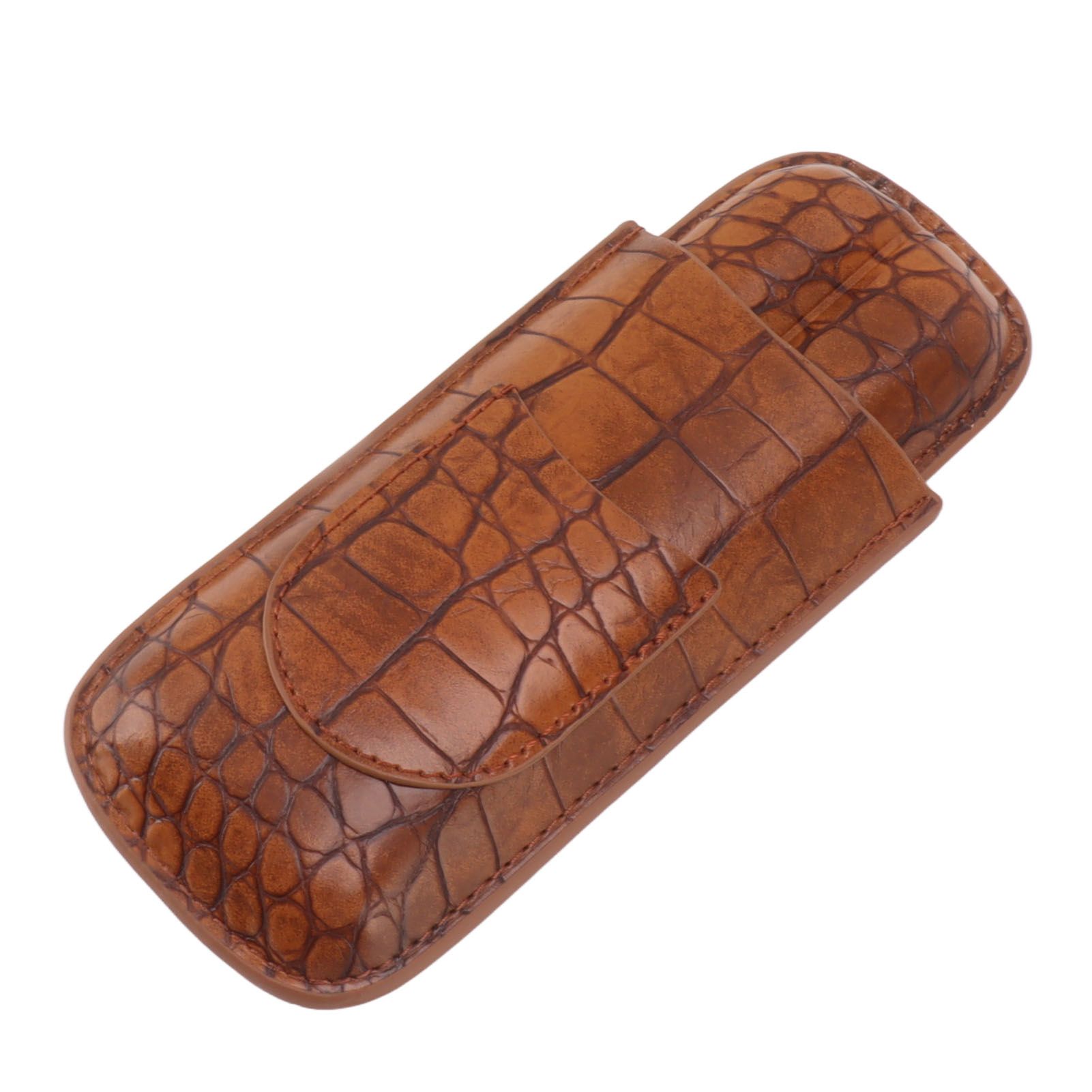 Cigar Case Holder Brown Crocodile Skin Pattern PU Leather 2 Finger Portable view 2