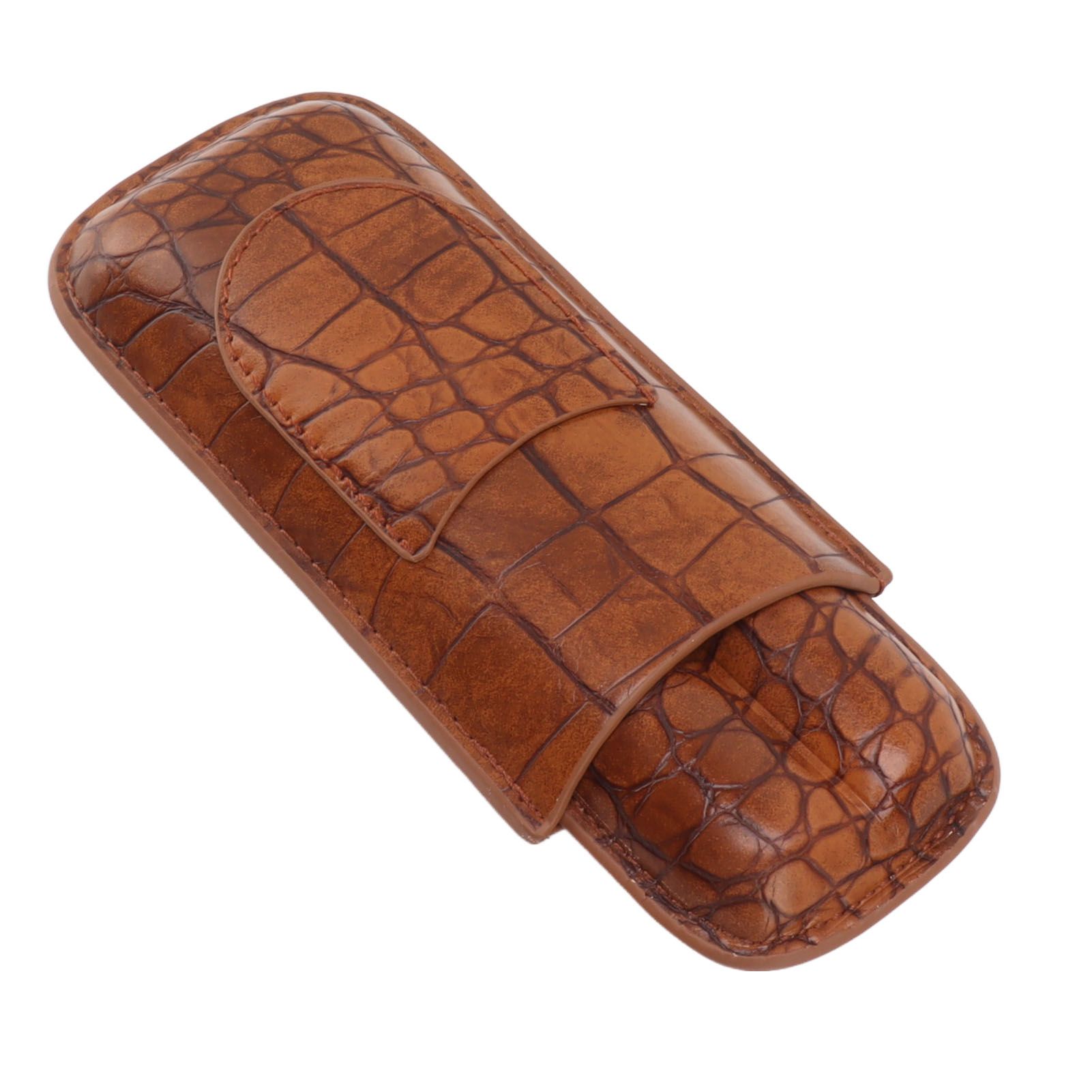 Cigar Case Holder Brown Crocodile Skin Pattern PU Leather 2 Finger Portable view 3