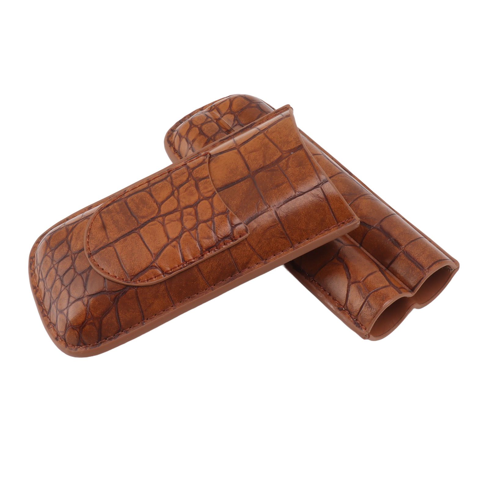 Cigar Case Holder Brown Crocodile Skin Pattern PU Leather 2 Finger Portable view 4