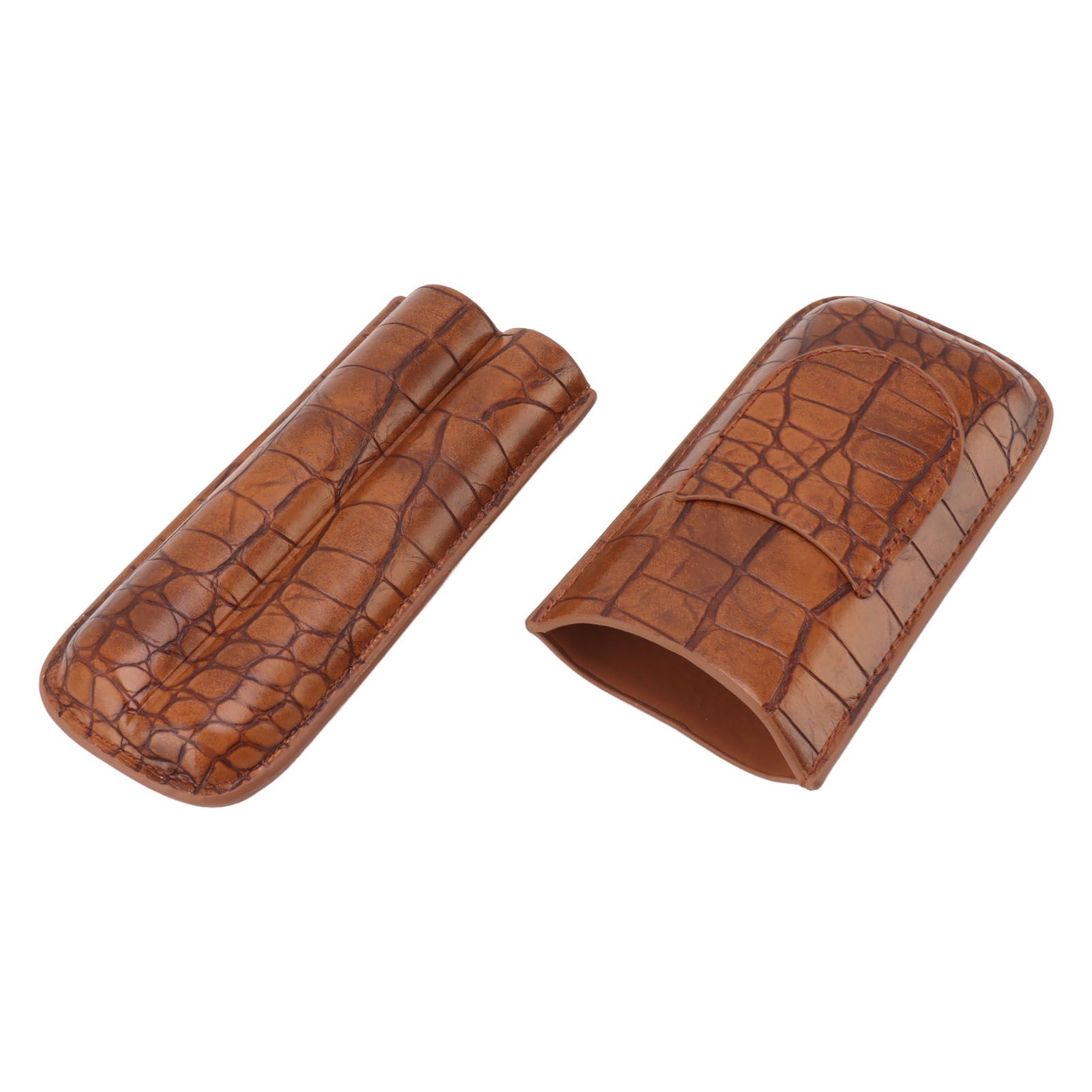 Cigar Case Holder Brown Crocodile Skin Pattern PU Leather 2 Finger Portable view 5