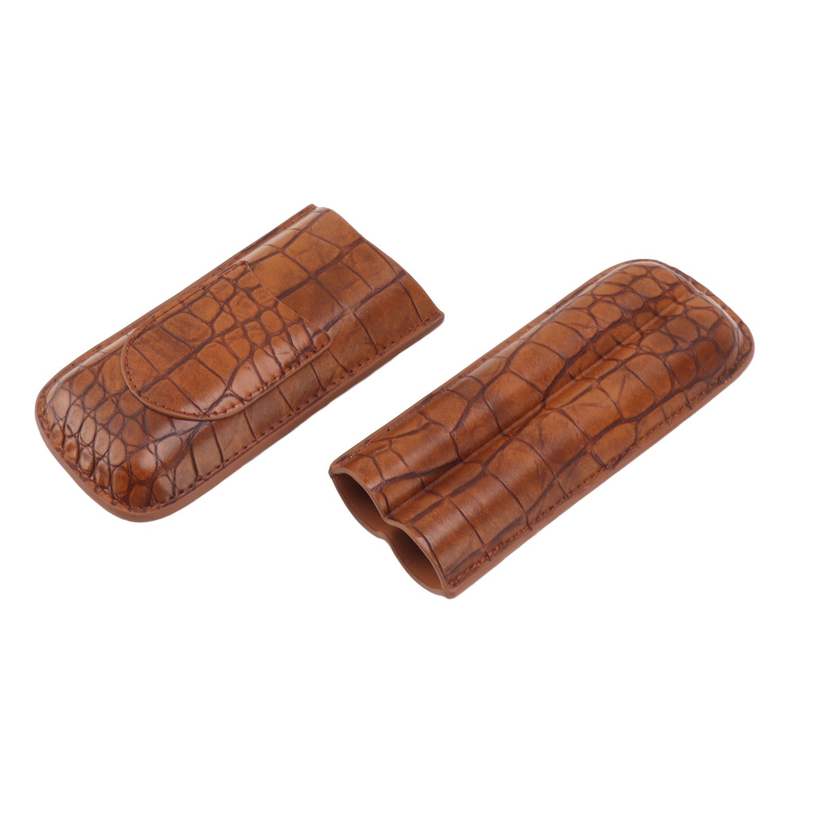 Cigar Case Holder Brown Crocodile Skin Pattern PU Leather 2 Finger Portable view 6