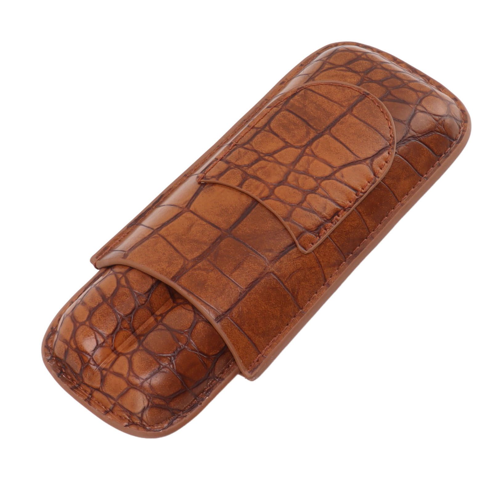 Cigar Case Holder Brown Crocodile Skin Pattern PU Leather 2 Finger Portable view 7