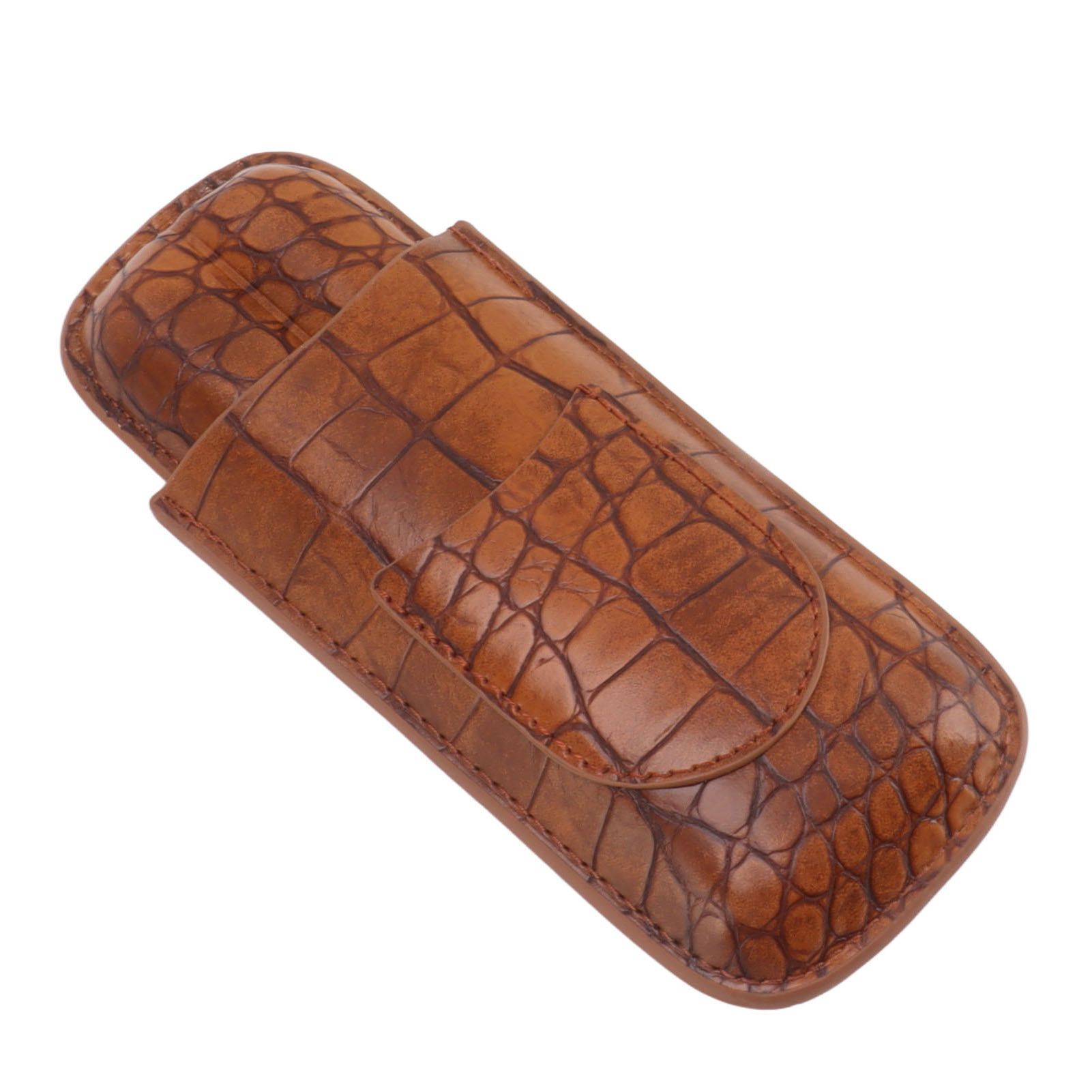 Cigar Case Holder Brown Crocodile Skin Pattern PU Leather 2 Finger Portable view 8