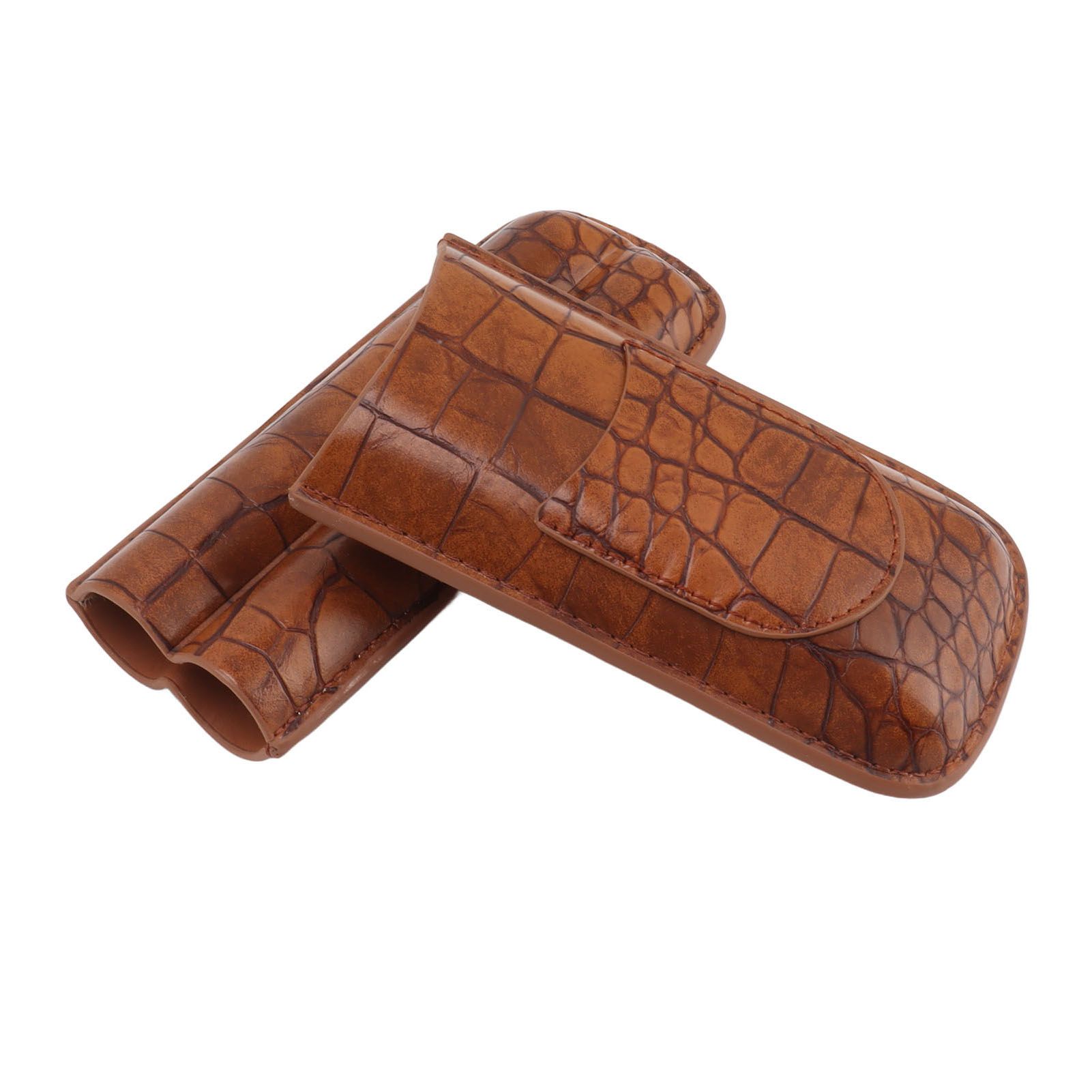 Cigar Case Holder Brown Crocodile Skin Pattern PU Leather 2 Finger Portable view 9