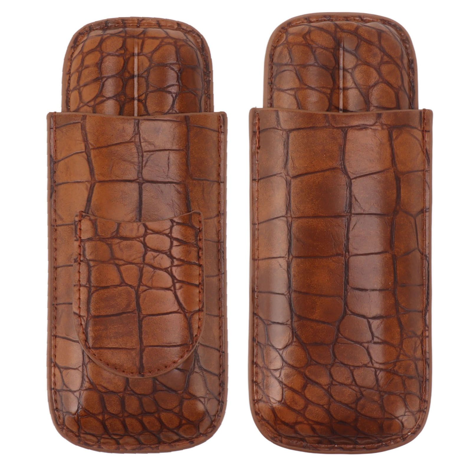 Cigar Case Holder Brown Crocodile Skin Pattern PU Leather 2 Finger Portable view 10