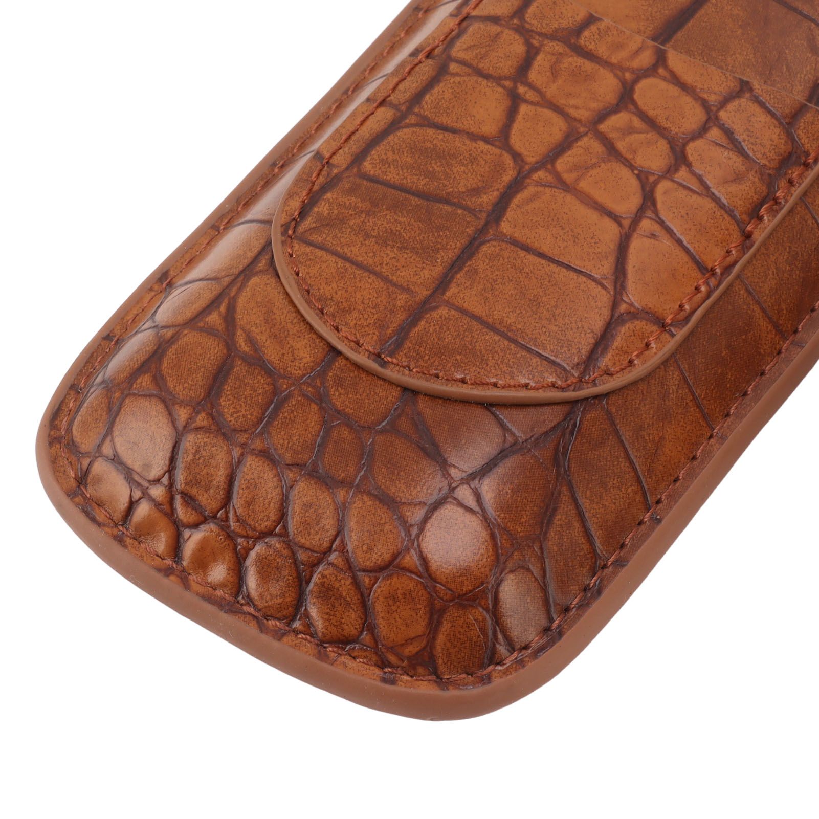 Cigar Case Holder Brown Crocodile Skin Pattern PU Leather 2 Finger Portable view 13