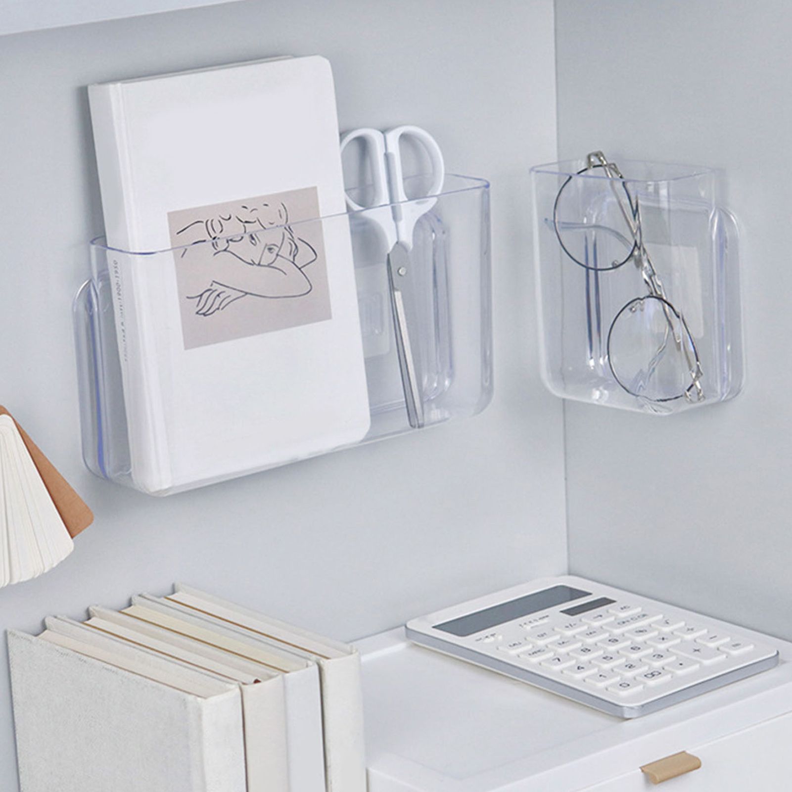 Adhesive Storage Bin Transparent Plastic Wall Mounted Floating Storage Holder view 10