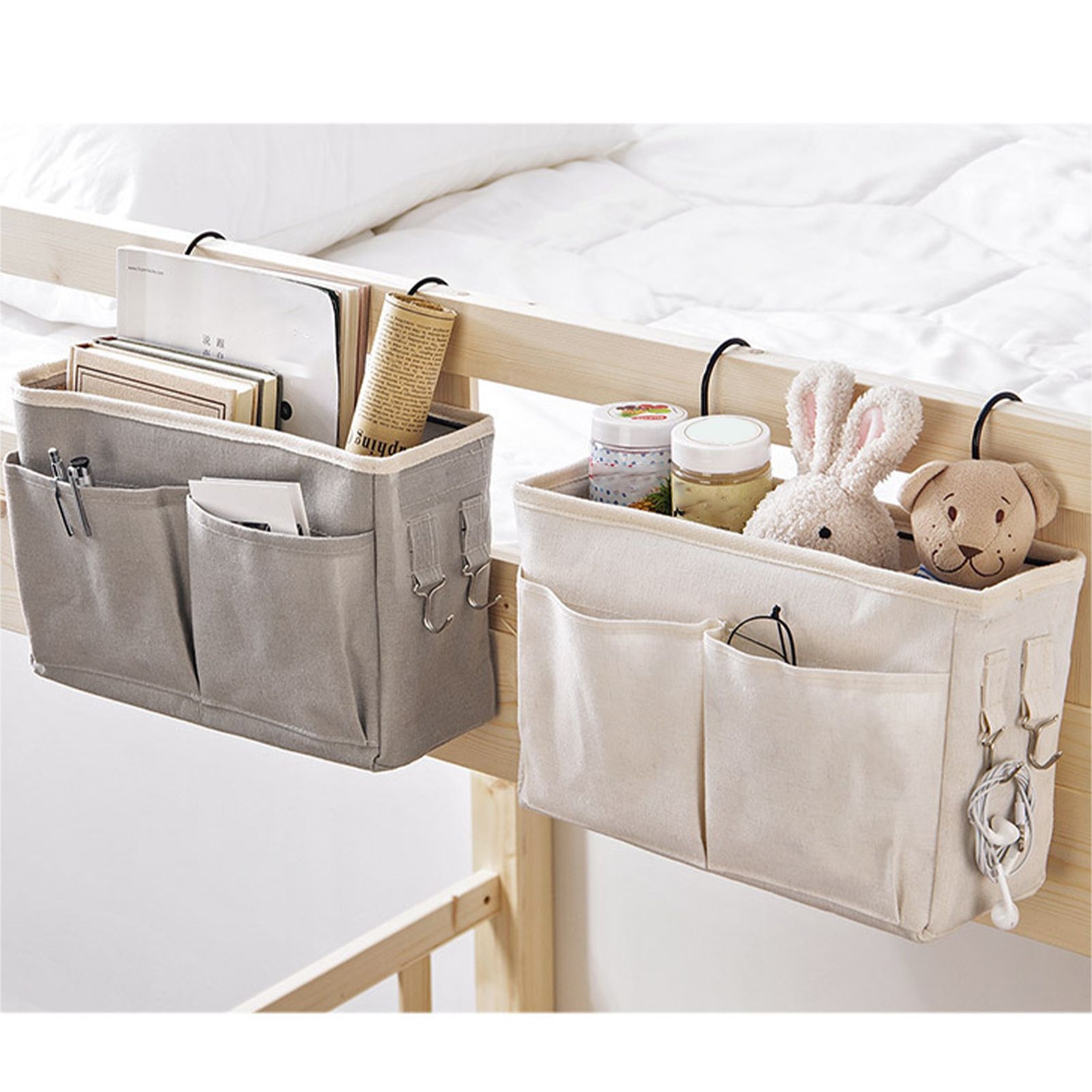 Nightstand Hanging Bag Cotton Linen Bedside Storage Pocket Organizer Basket view 5