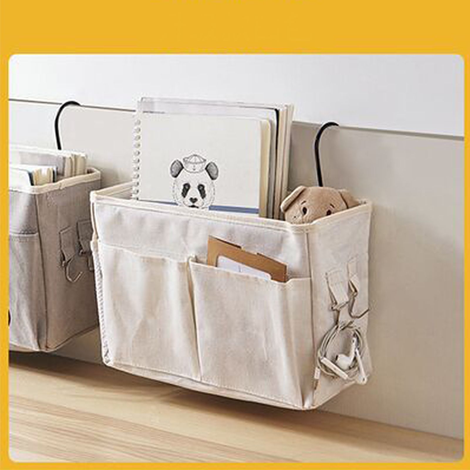 Nightstand Hanging Bag Cotton Linen Bedside Storage Pocket Organizer Basket view 6