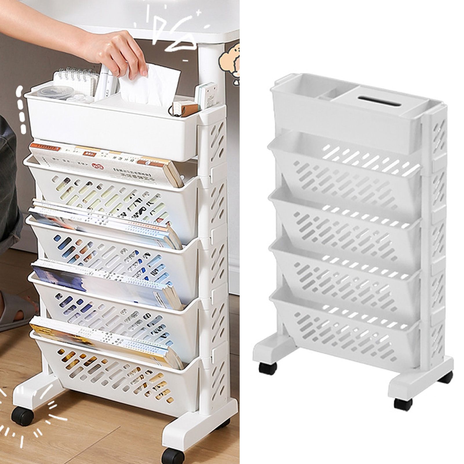 Movable Bookshelf Large Capacity Rotatable Removable Plastic Practical Rolling view 2