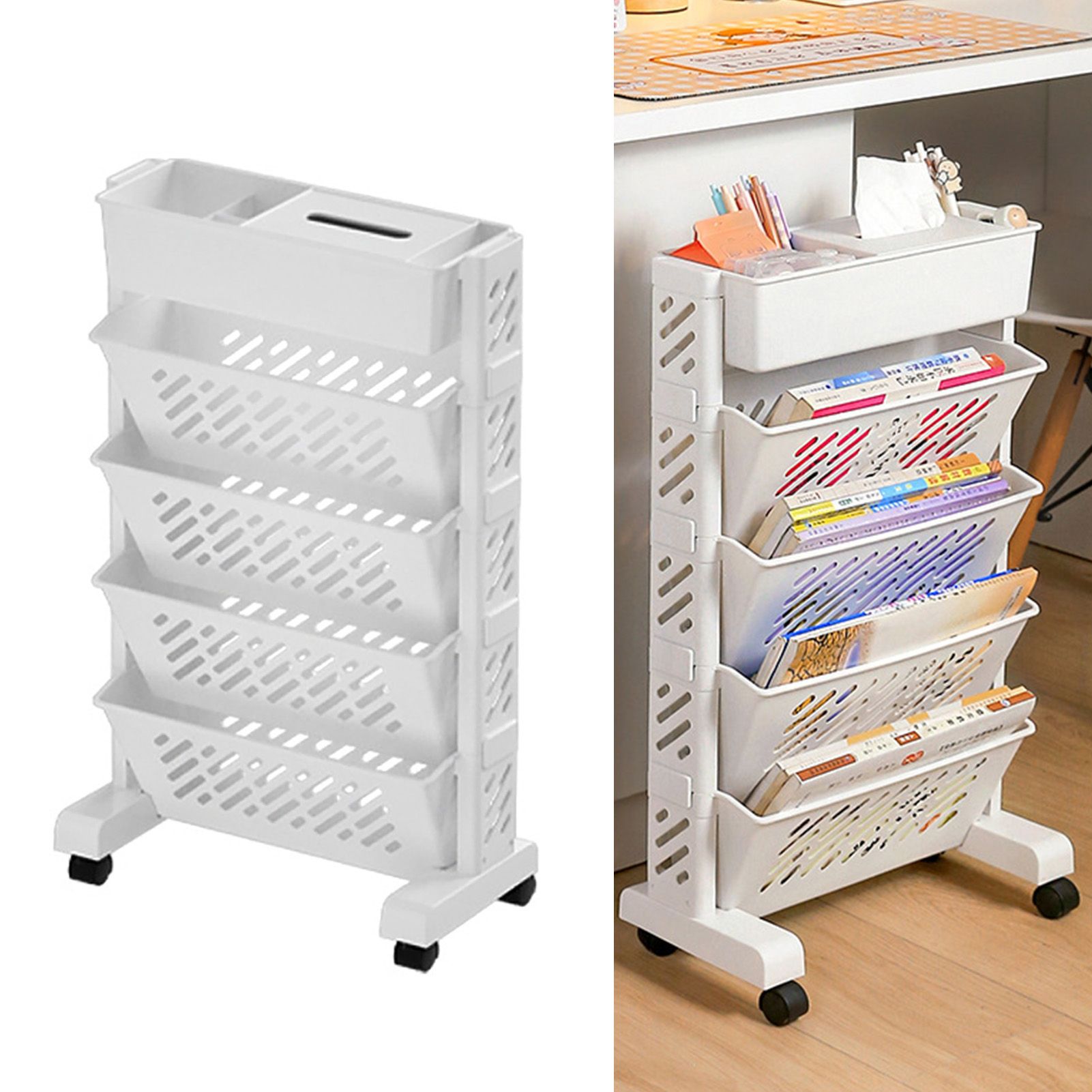 Movable Bookshelf Large Capacity Rotatable Removable Plastic Practical Rolling view 4