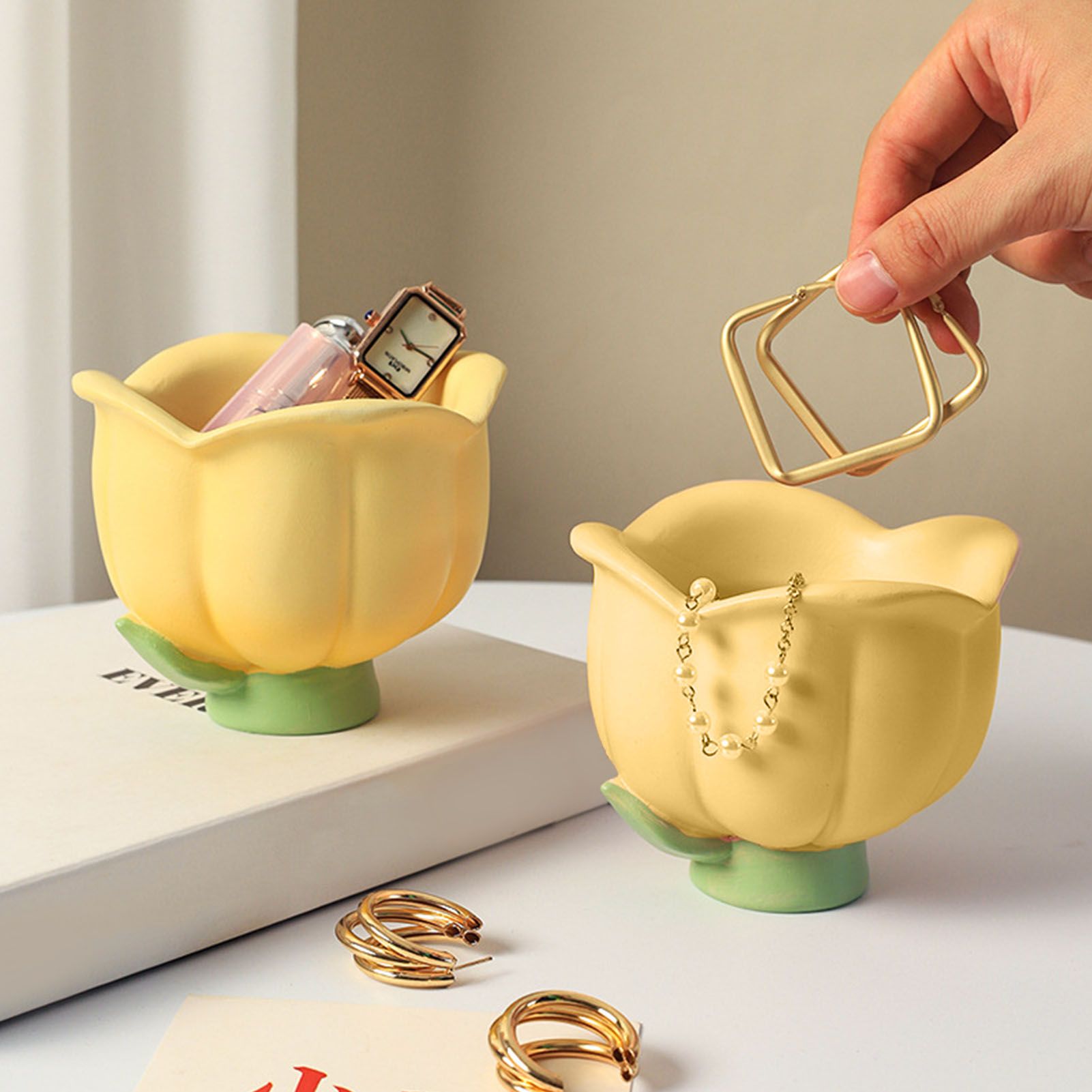 Flower Shape Storage Box Innovative Cute Resin Storage Decorative Ornament for view 8