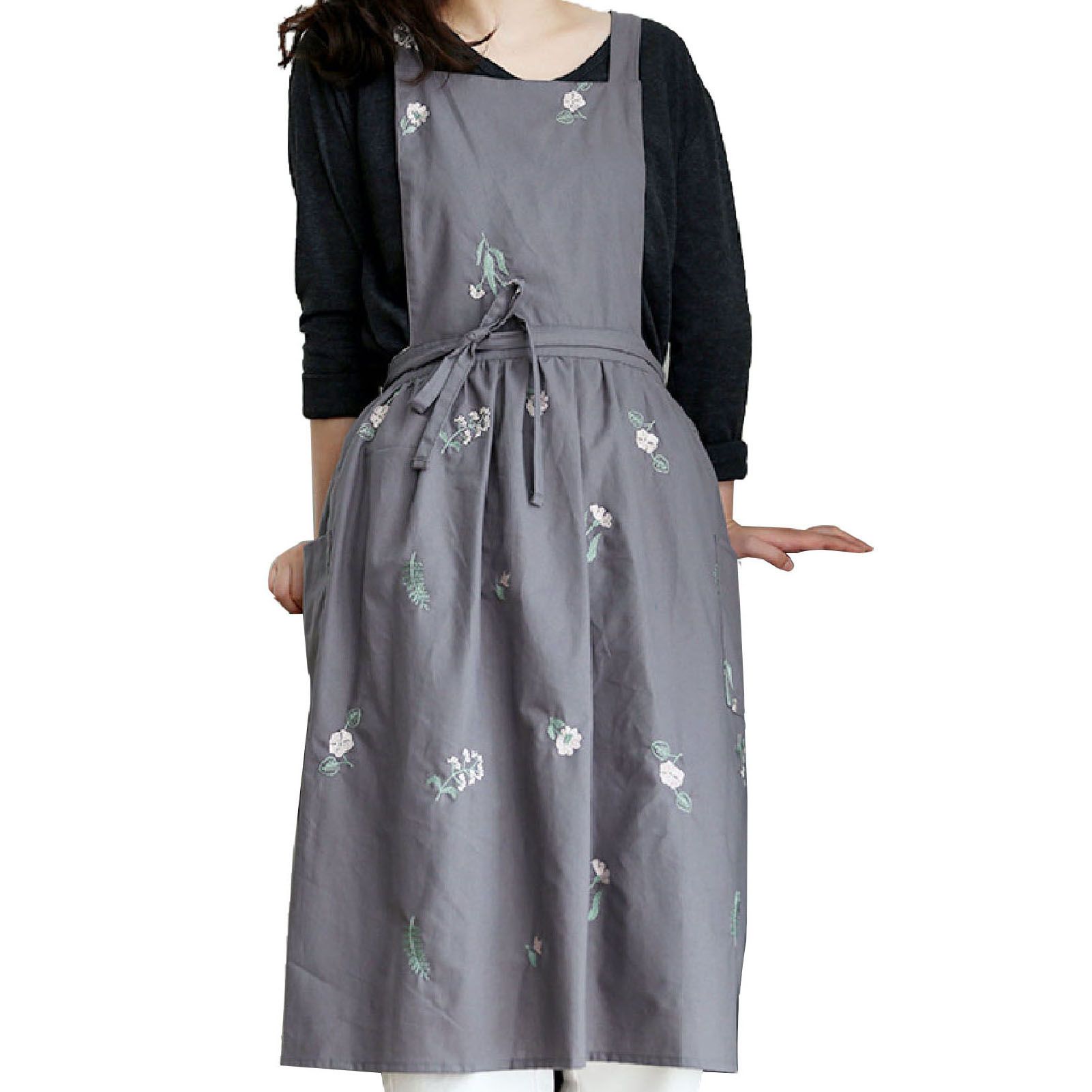Cooking Apron Flower Embroidery Waterproof Wear Resistant Baking Apron for view 2