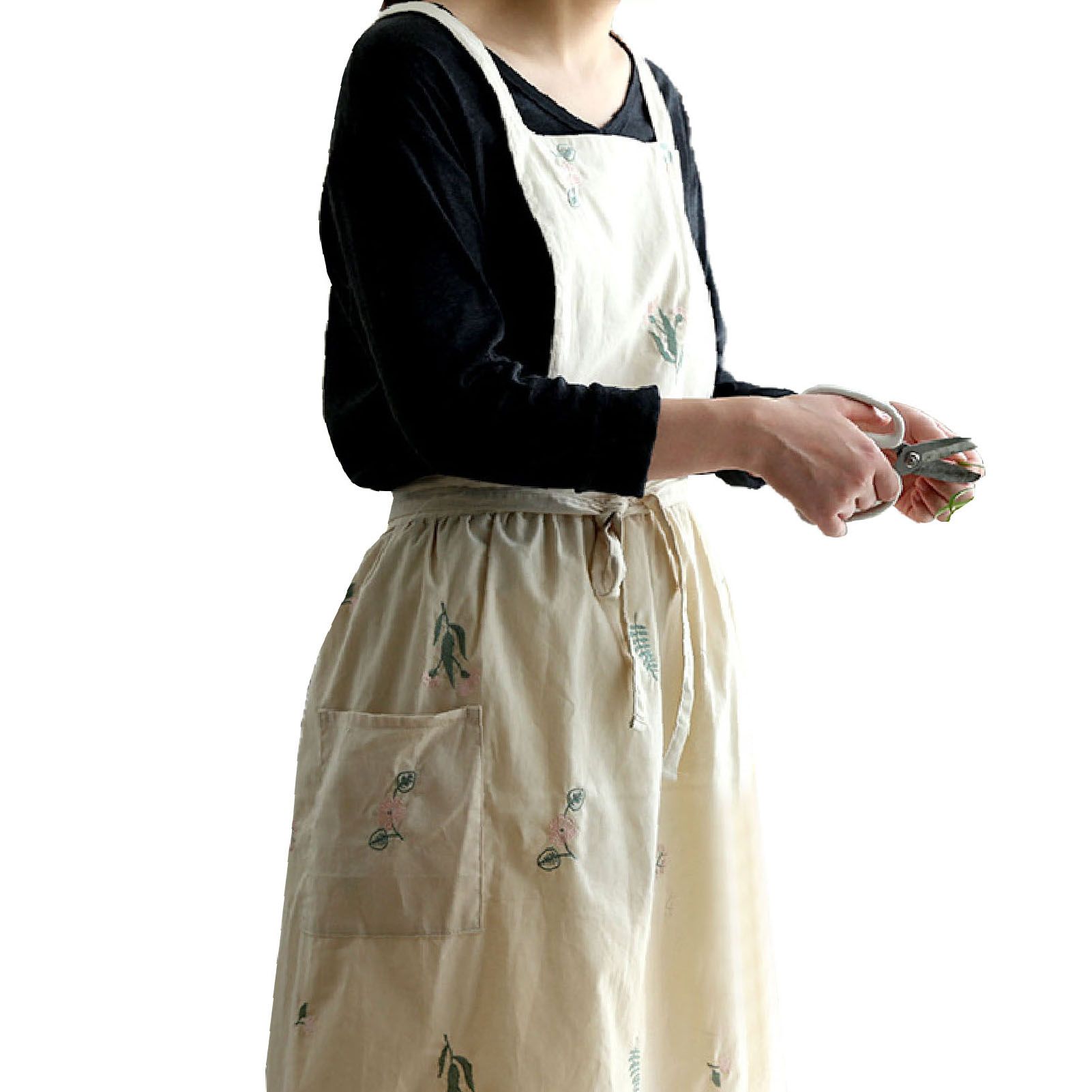 Cooking Apron Flower Embroidery Waterproof Wear Resistant Baking Apron for view 2